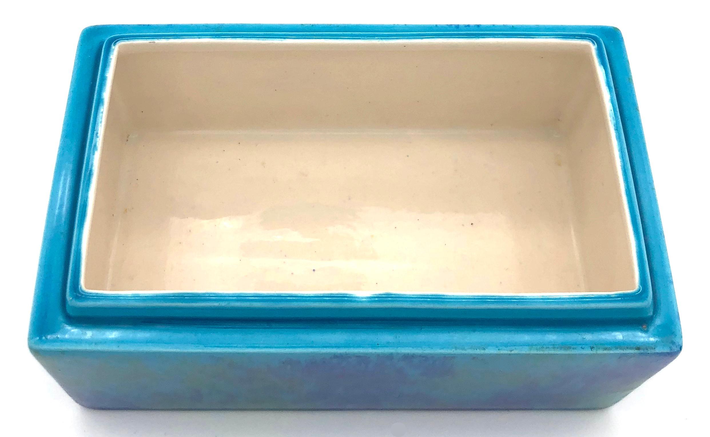 Art Nouveau Antique Paul Jean Millet Sèvres Ceramic Box Polychrome Blue Green Glaze For Sale