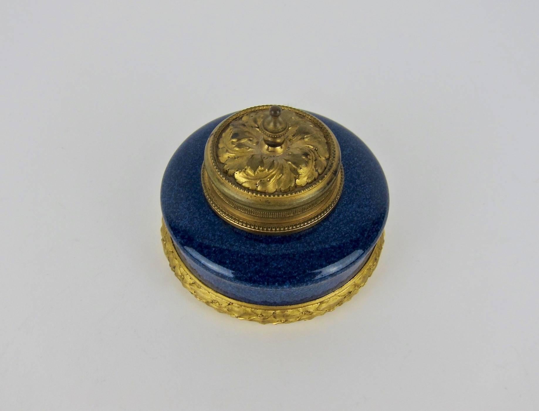 Antique Paul Milet French Faience Inkwell with Neoclassical Gilt Bronze Mounts In Good Condition In Los Angeles, CA