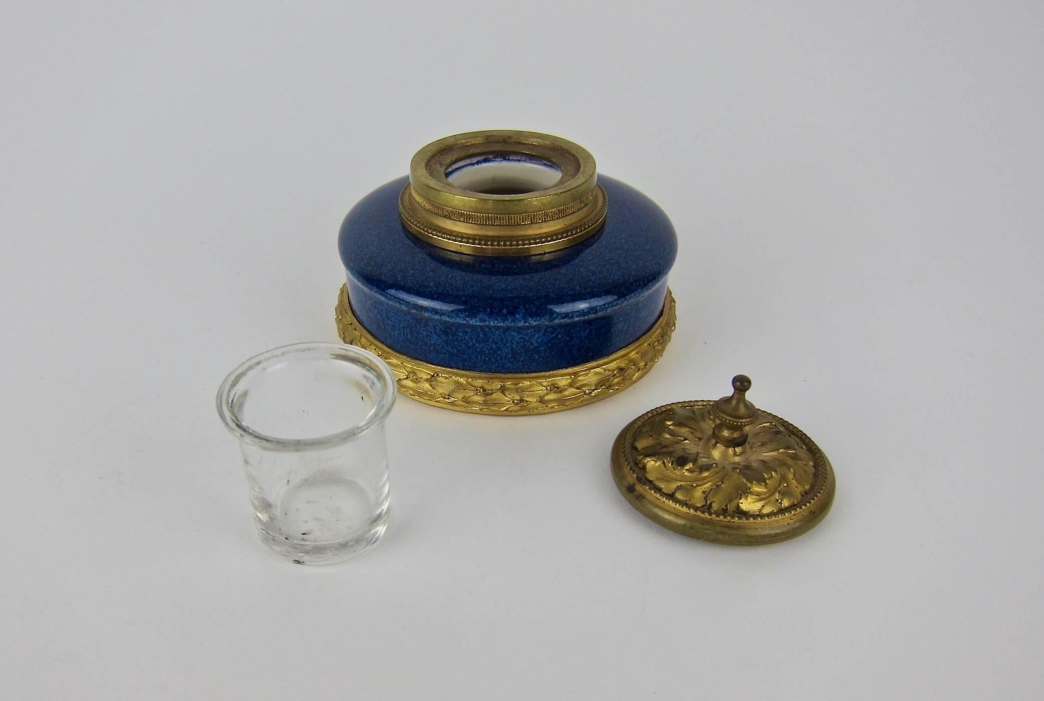 Antique Paul Milet French Faience Inkwell with Neoclassical Gilt Bronze Mounts 3