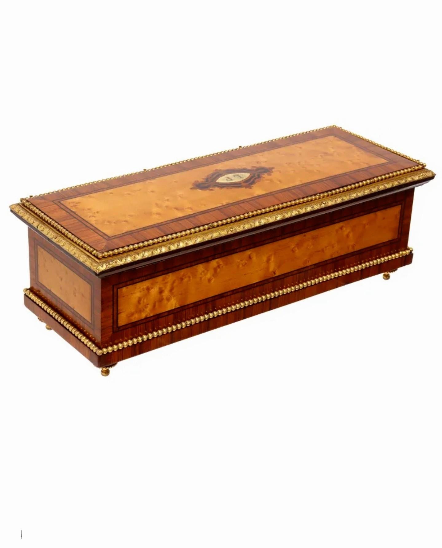 A scarce very fine quality Napoleon III Period (1852-1870) gilt bronze ormolu mounted inlaid glove box by important Parisian ébéniste Paul Sormani (1817-1877)

Exquisitely hand-crafted in France in the third quarter of the 19th century, featuring
