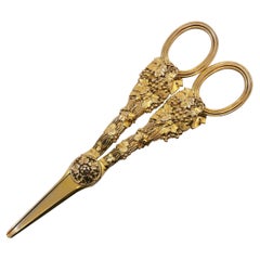 Antique Paul Storr Georgian Silver Gilt Grape Scissors Shears, 1820