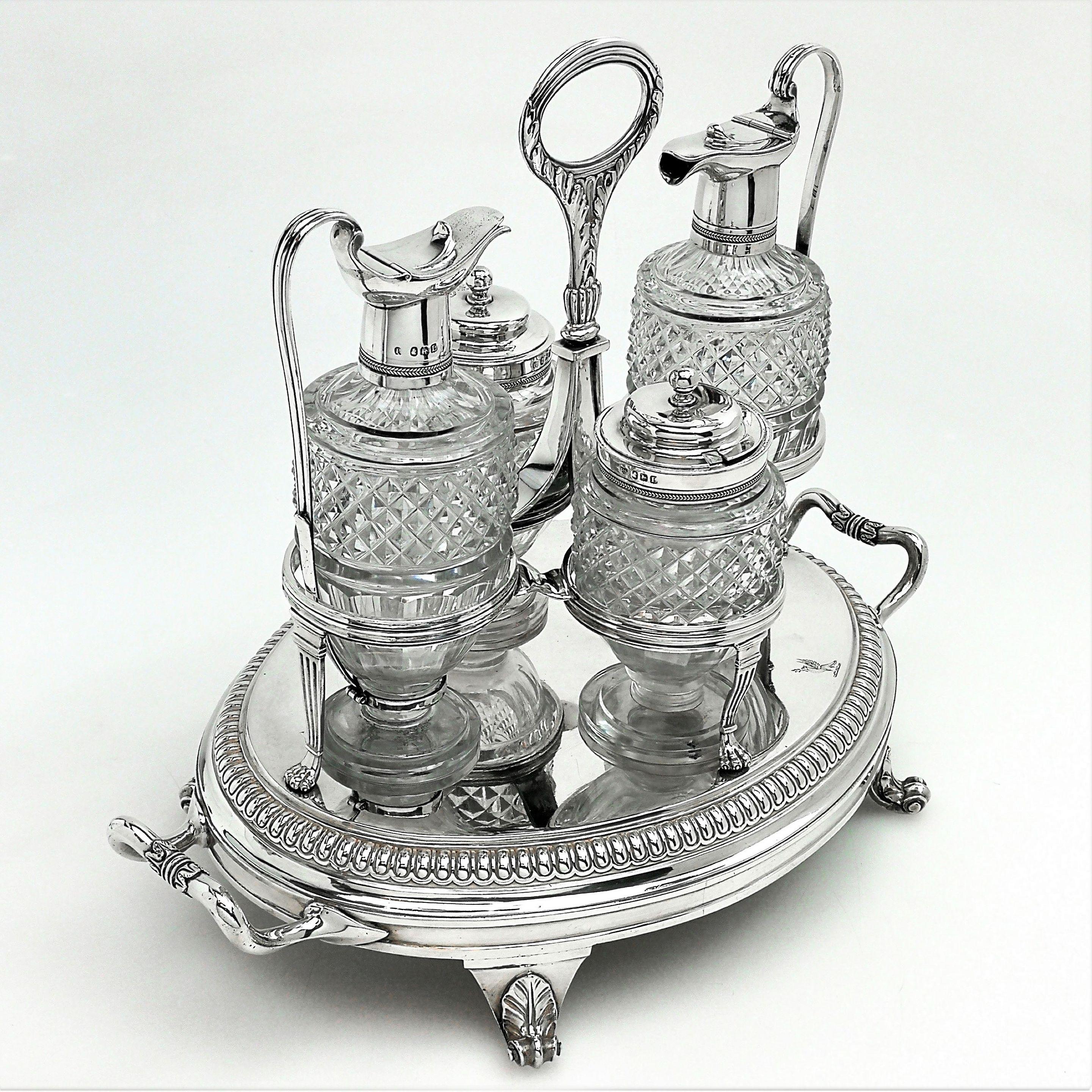 English Antique Paul Storr Georgian Silver & Glass Cruet Set 1806 Condiment Cruet Stand