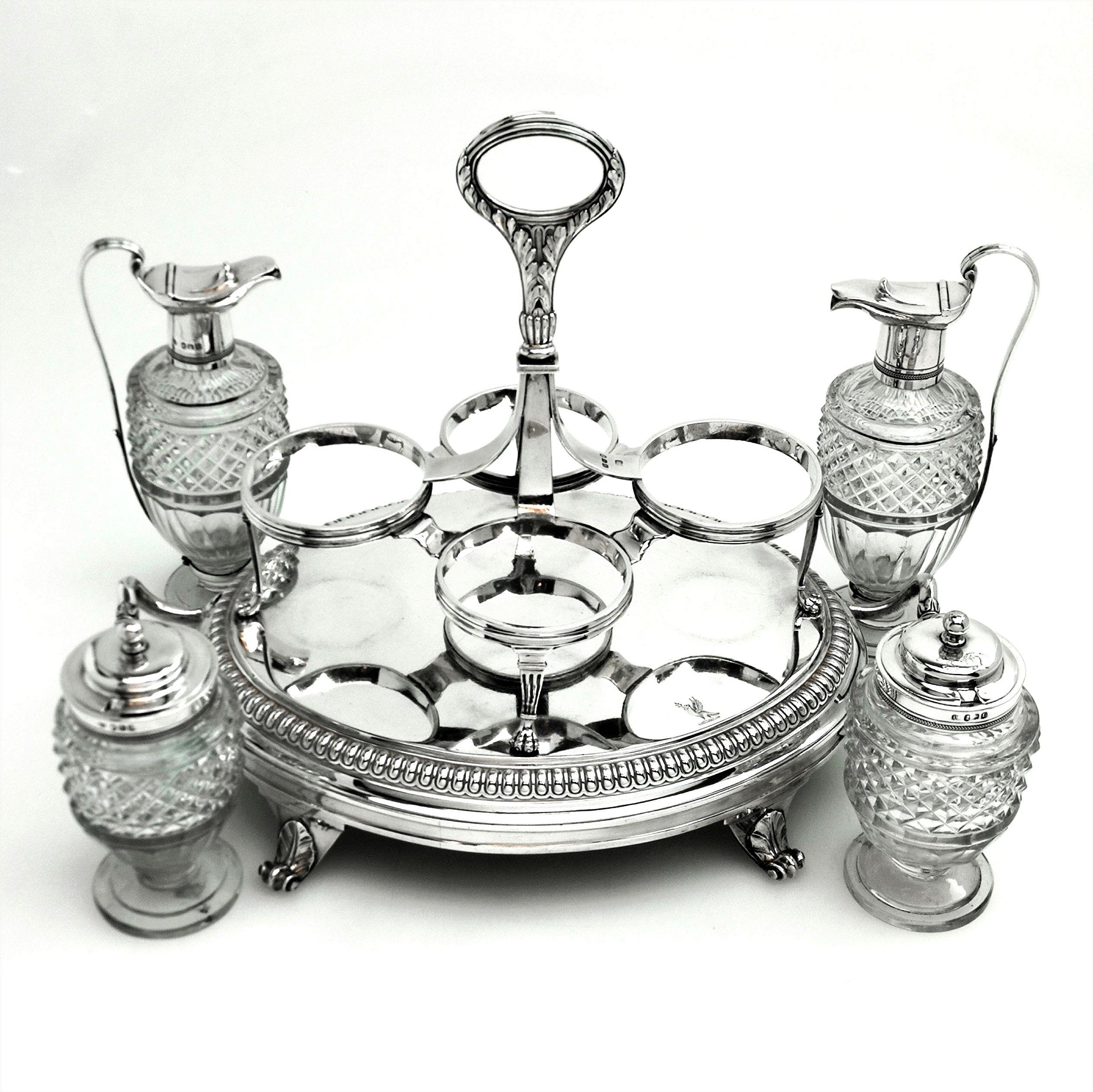 Antique Paul Storr Georgian Silver & Glass Cruet Set 1806 Condiment Cruet Stand In Excellent Condition In London, GB