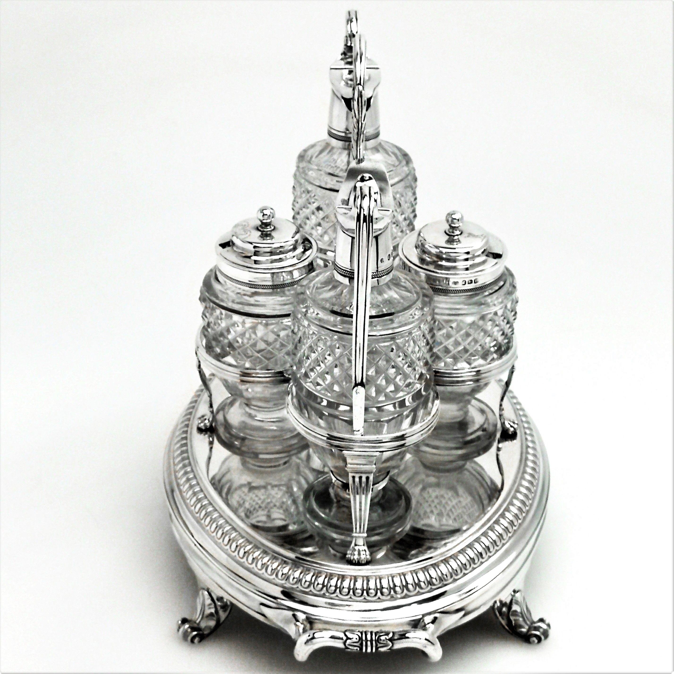 19th Century Antique Paul Storr Georgian Silver & Glass Cruet Set 1806 Condiment Cruet Stand