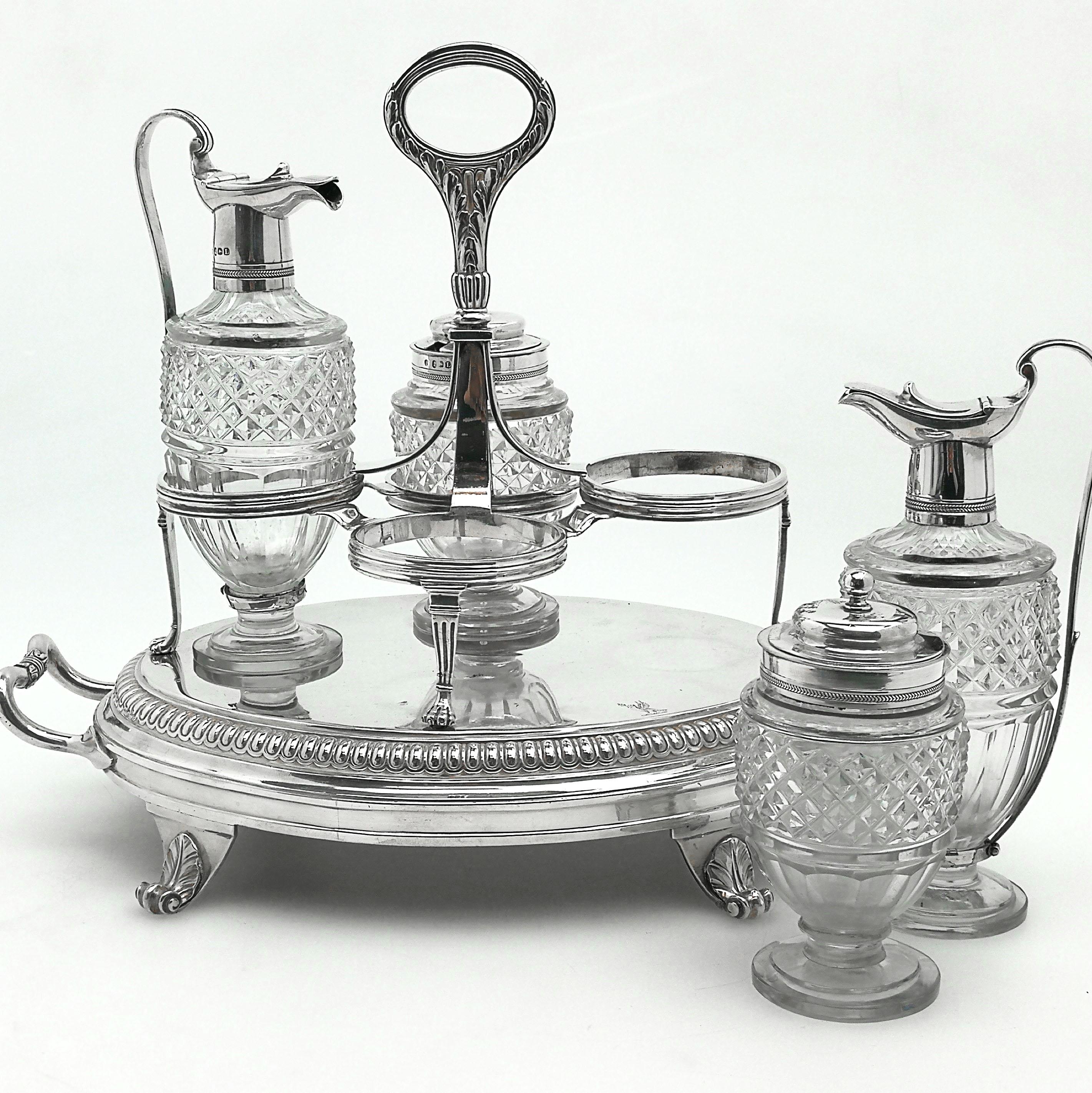 Sterling Silver Antique Paul Storr Georgian Silver & Glass Cruet Set 1806 Condiment Cruet Stand