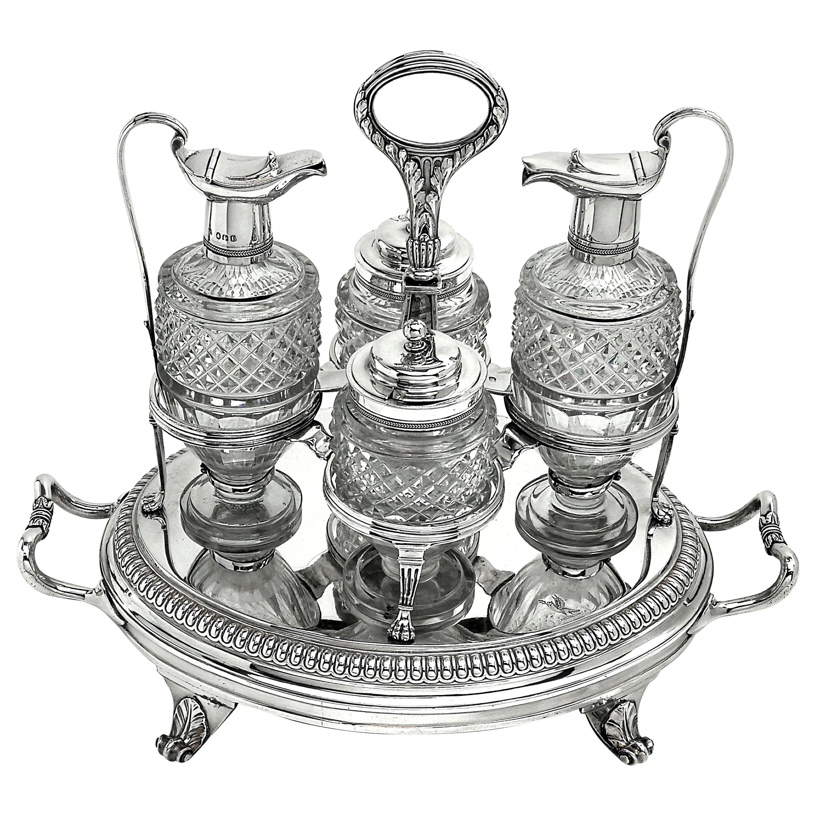Antique Paul Storr Georgian Silver & Glass Cruet Set 1806 Condiment Cruet Stand