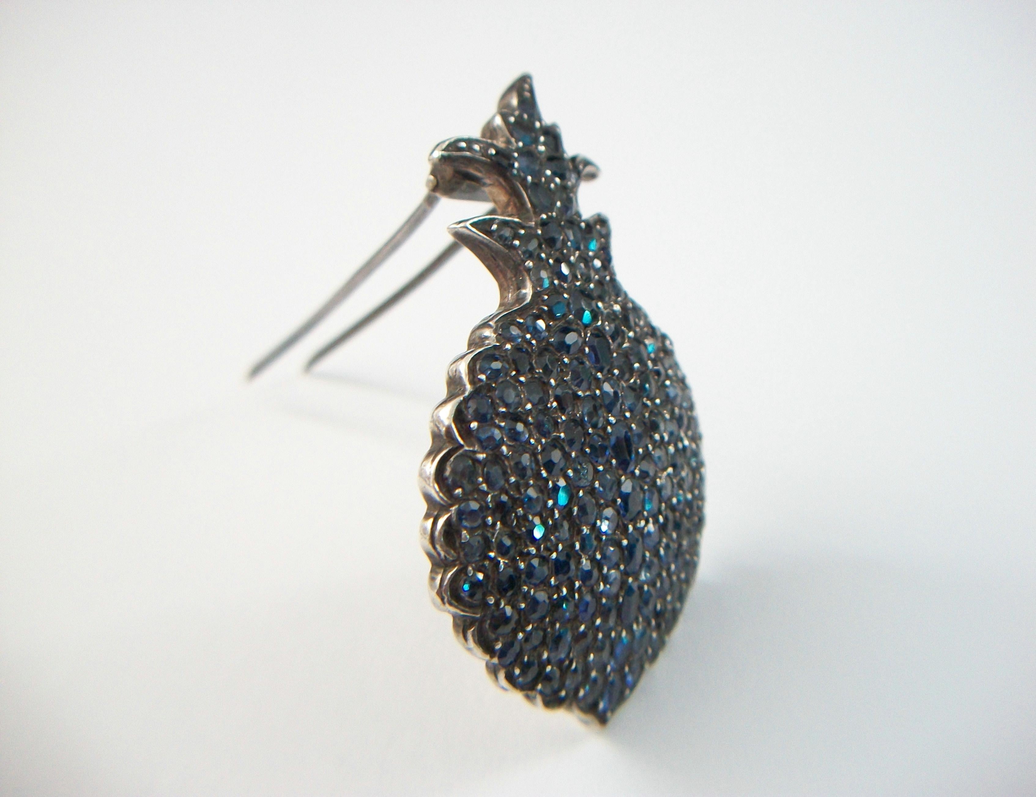 Antique Pavé Set Sapphire Pineapple Brooch - France - Late 19th Century In Good Condition For Sale In Chatham, CA