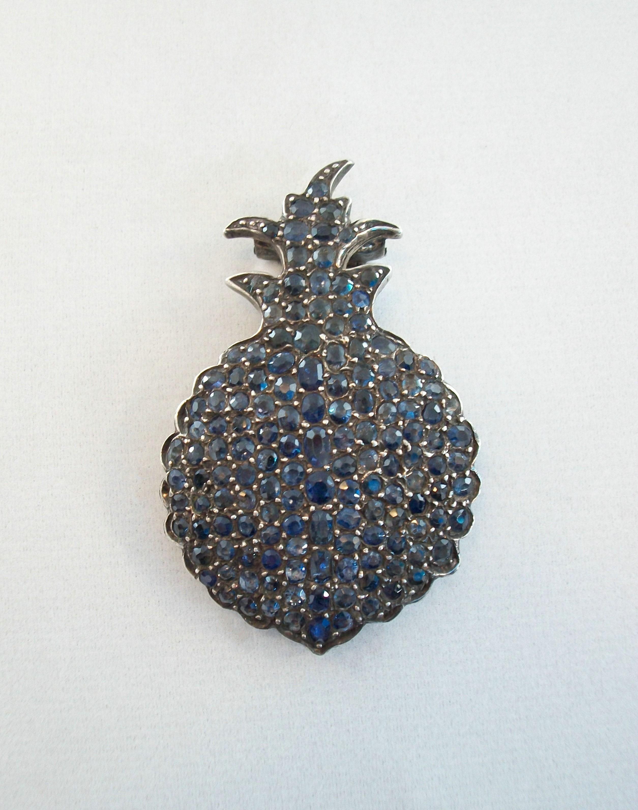 Antique Pavé Set Sapphire Pineapple Brooch - France - Late 19th Century For Sale 3