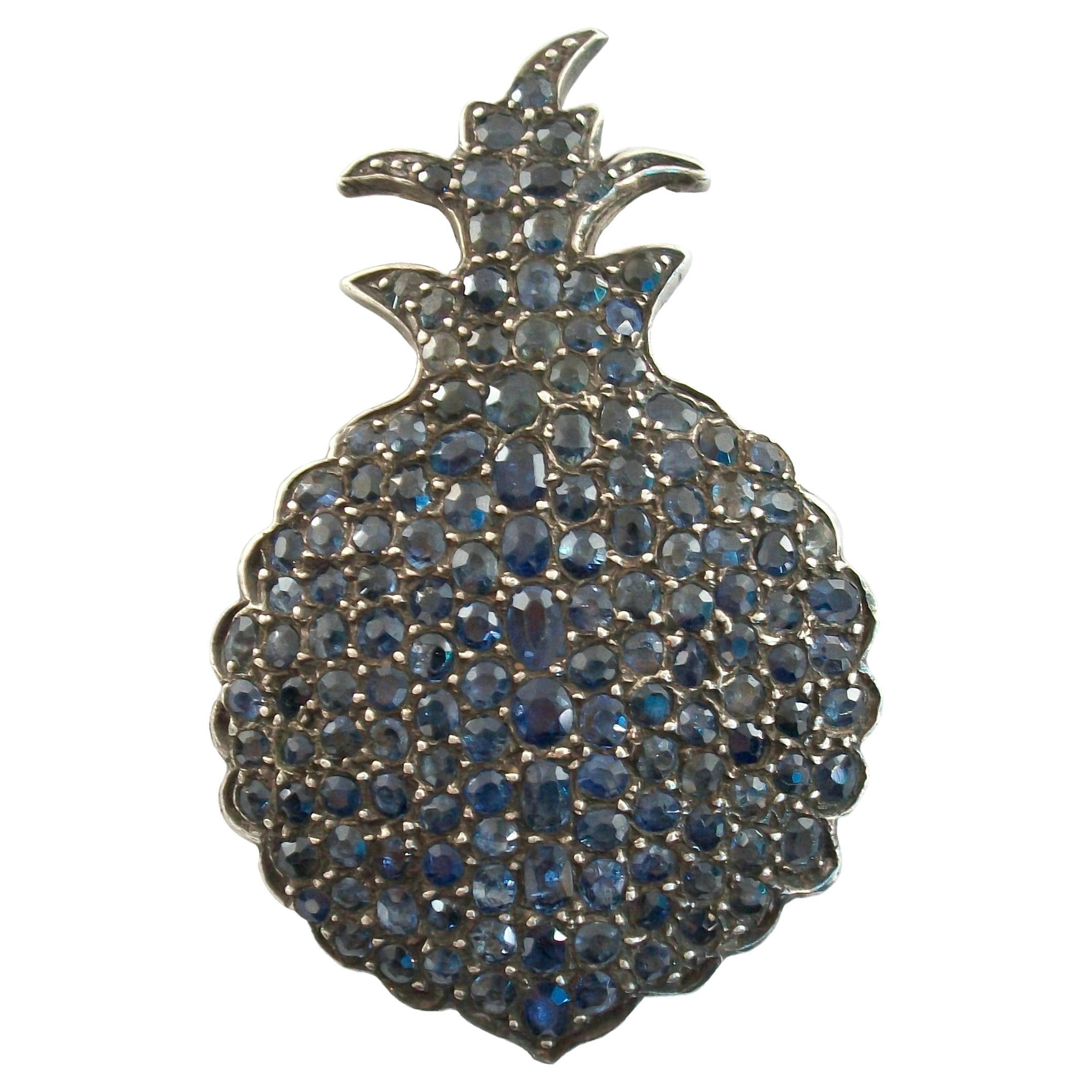 Antique Pavé Set Sapphire Pineapple Brooch - France - Late 19th Century For Sale