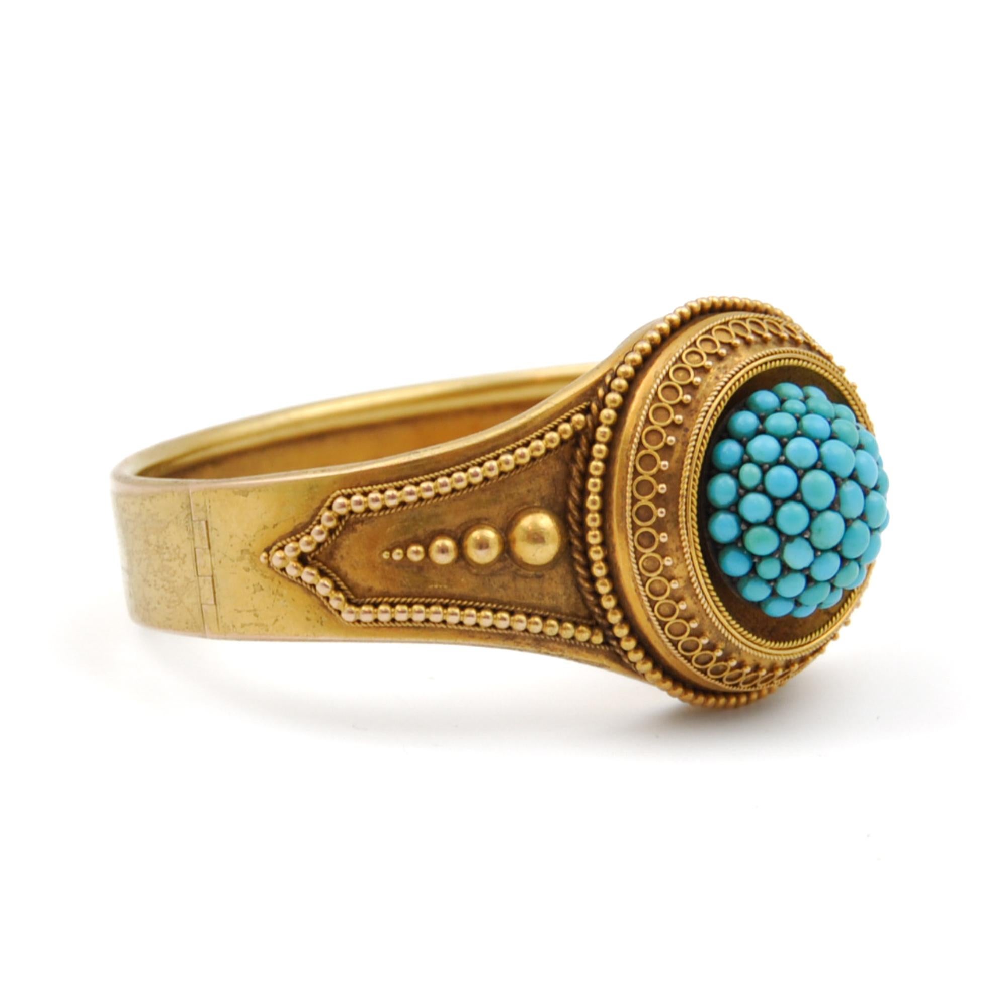 Bracelet en or 18K avec pavé de turquoise antique Bon état - En vente à Rotterdam, NL
