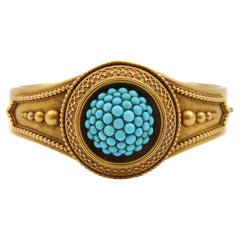 Antique Pavé Turquoise 18K Gold Bangle Bracelet