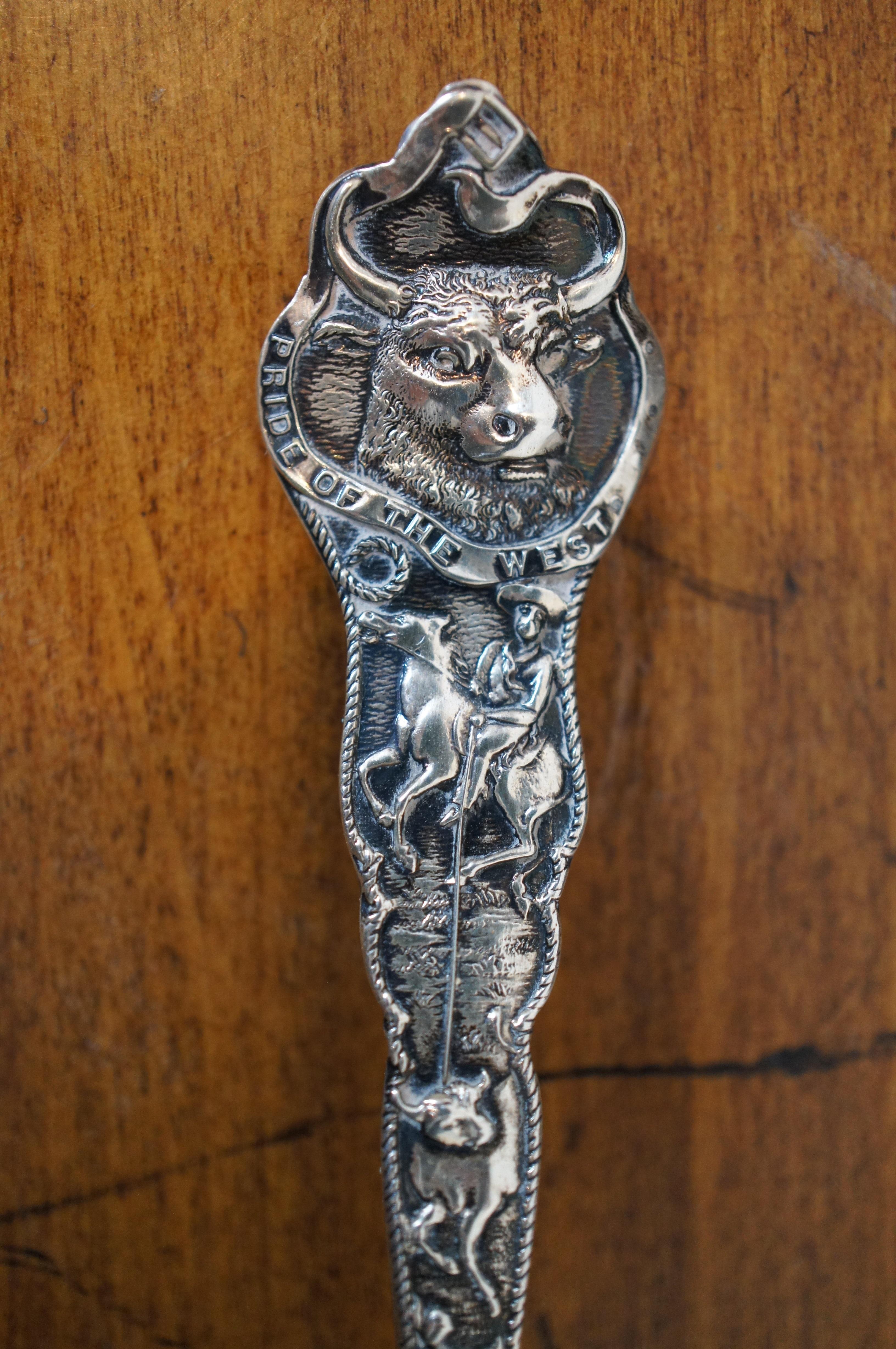 Antique P&B Sterling Silver Souvenir Spoon San Antonio TX Alamo Steer Ox In Good Condition In Dayton, OH