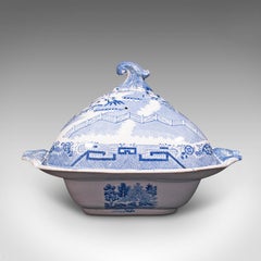 Antique Pea Keeper, English, Ceramic, Serving Tureen, After Delft, Victorian