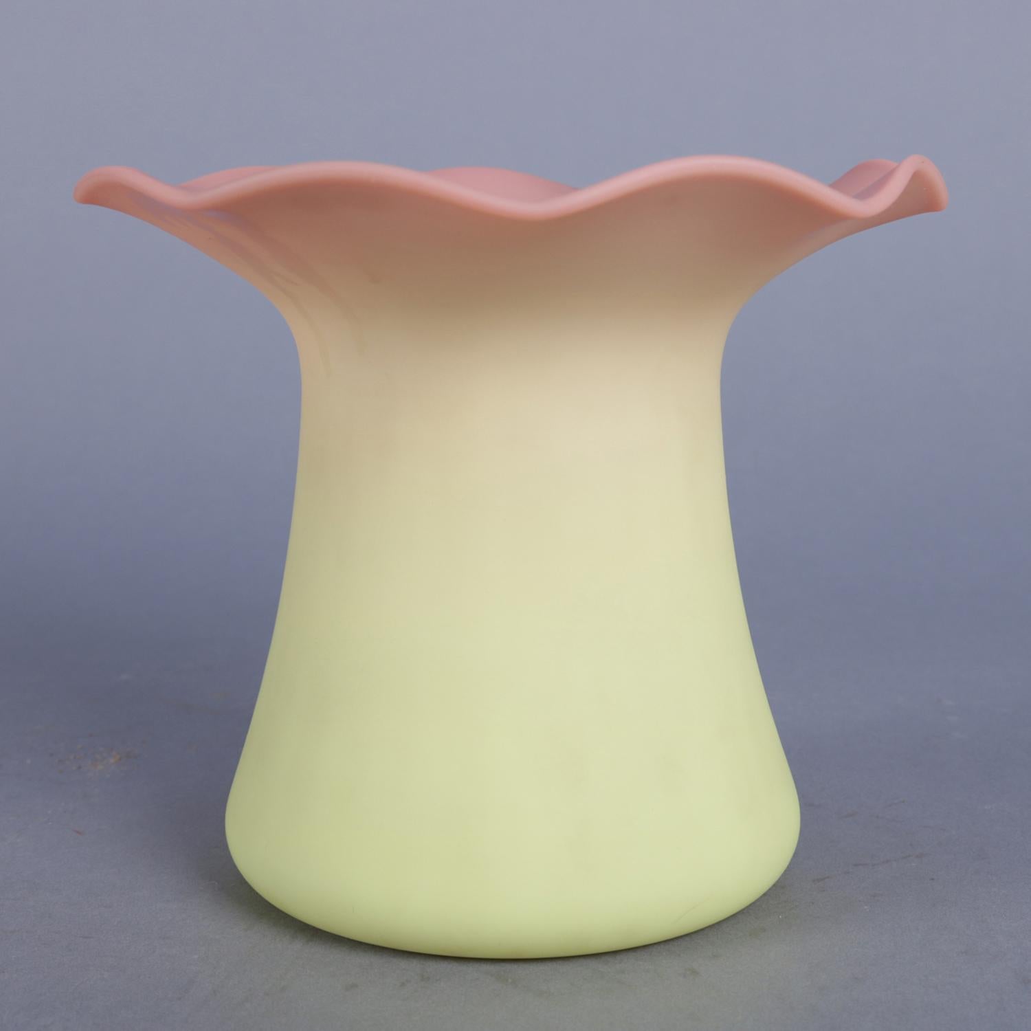 American Antique Peach Blow Glass Mount Washington Mouth Blown Ruffled Rim Vase