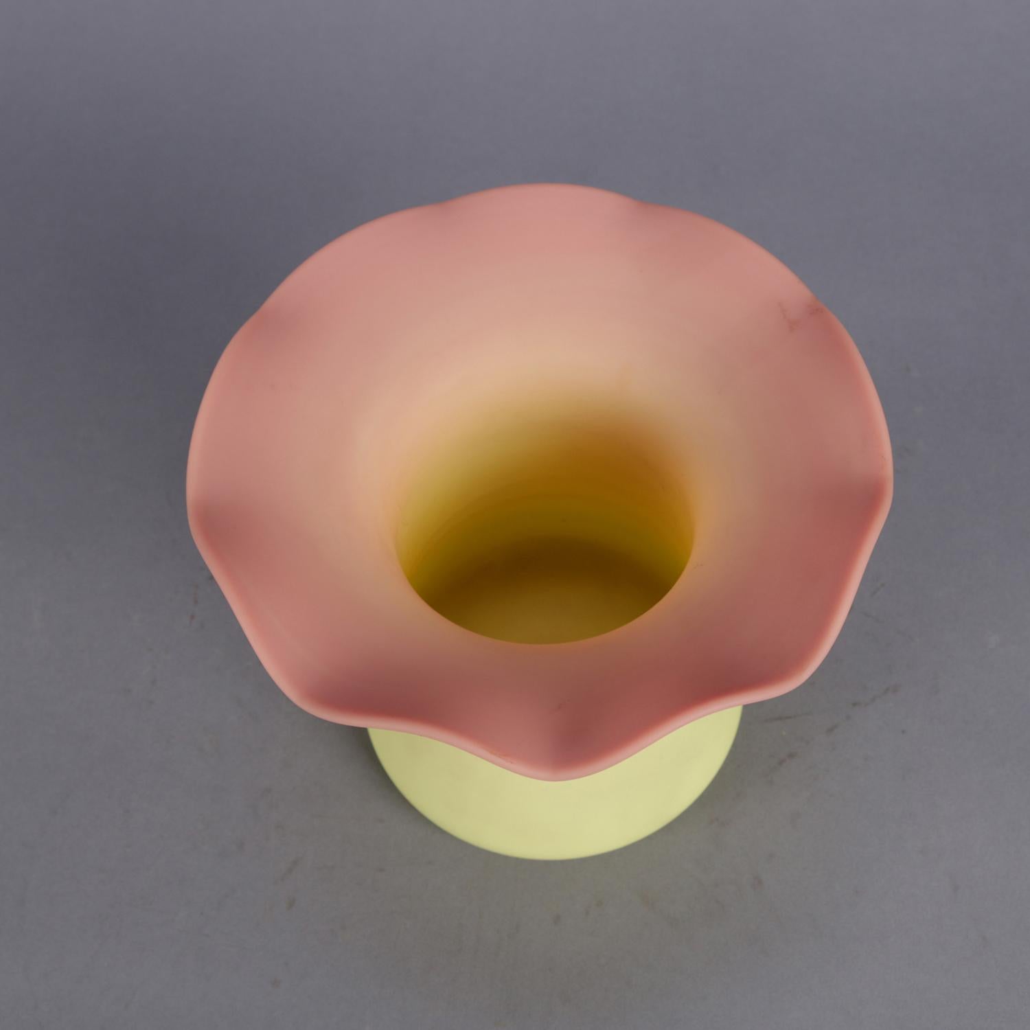 Art Glass Antique Peach Blow Glass Mount Washington Mouth Blown Ruffled Rim Vase