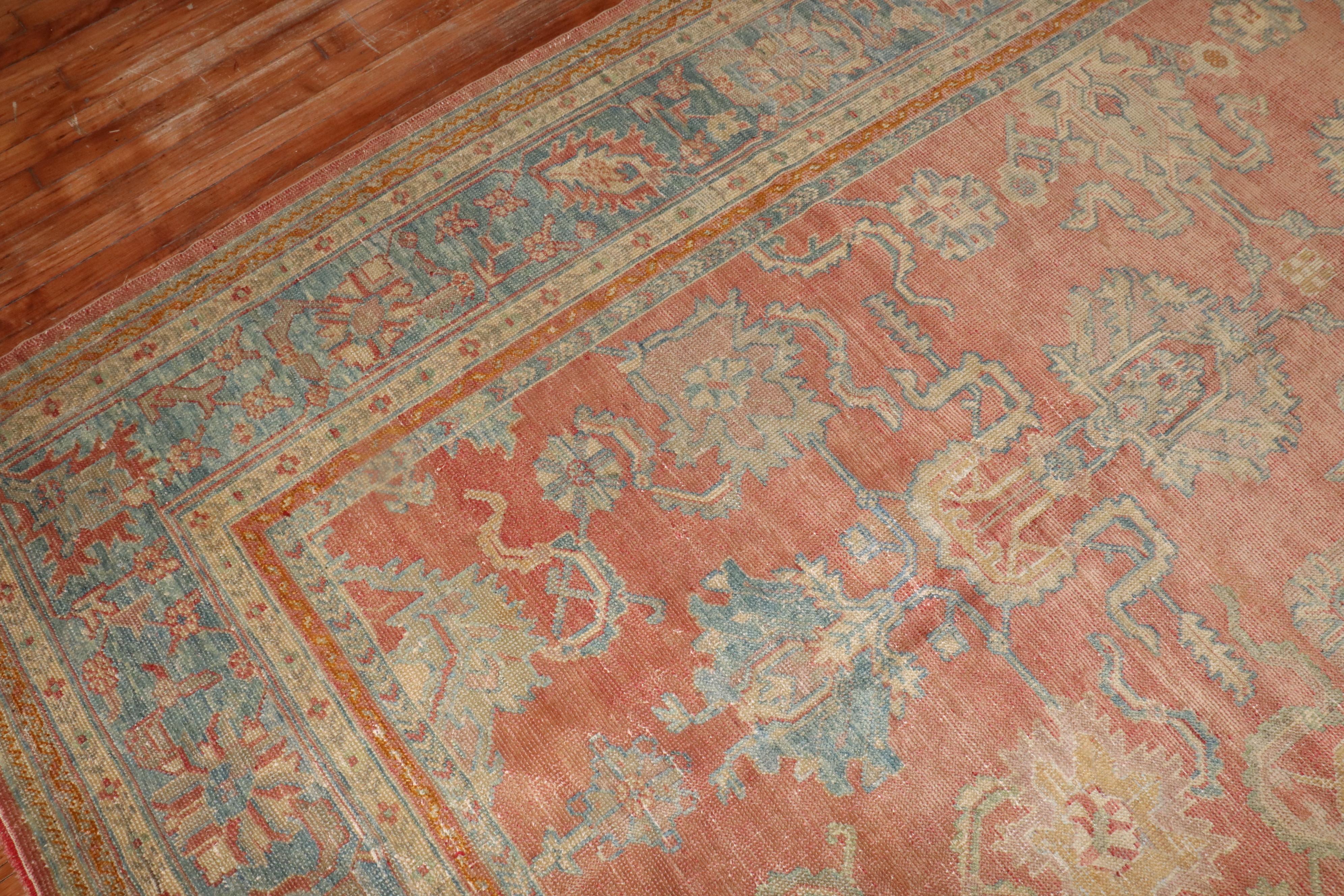 Hand-Knotted Antique Peach Oushak Rug For Sale