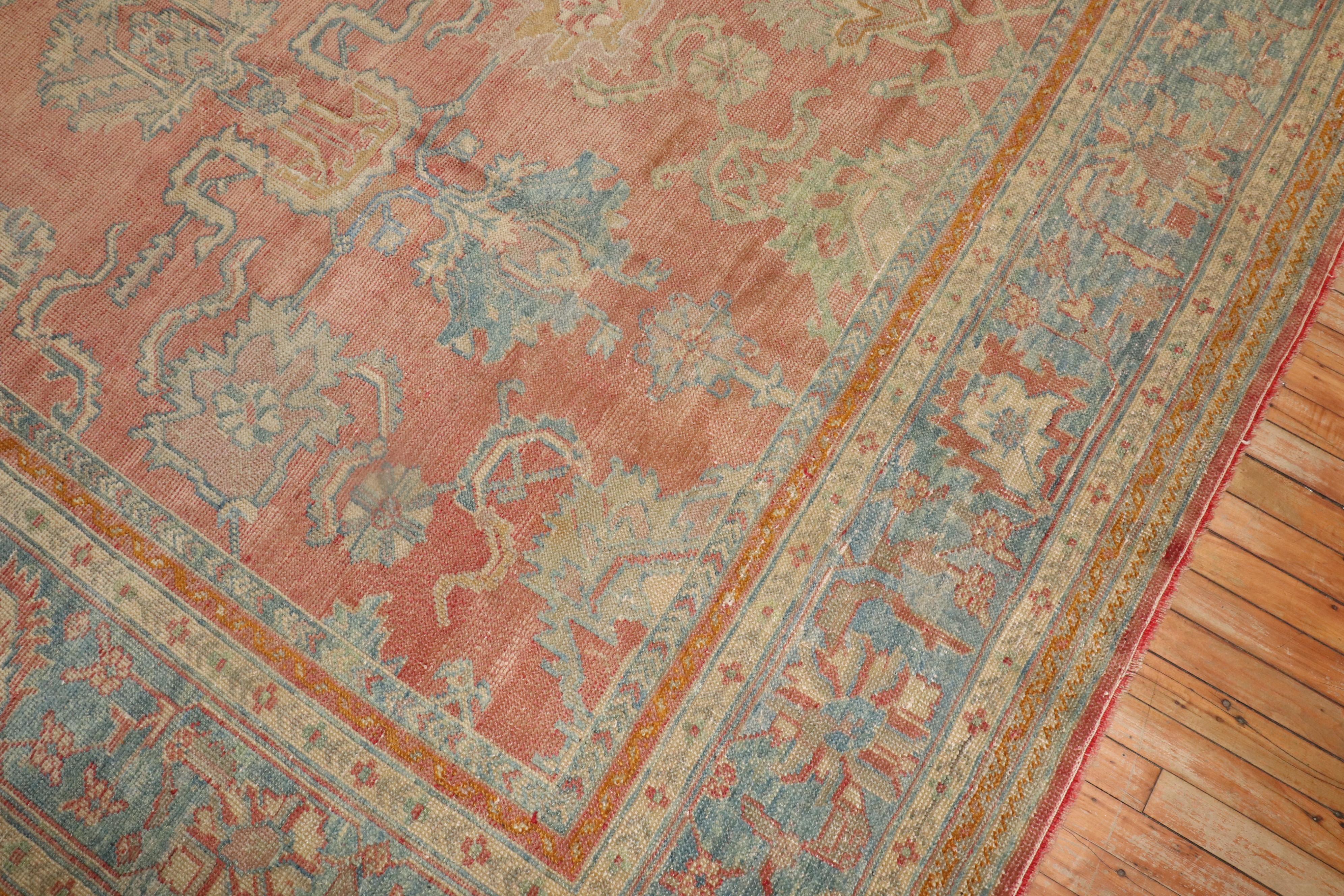 Wool Zabihi Collection Antique Peach Oushak Square Rug For Sale