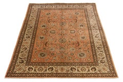 Antique Peach Persian Tabriz Wool Rug Floral Designed
