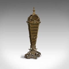 Antique Peacock Fire Screen, French, Brass, Fireside, Art Nouveau, Victorian