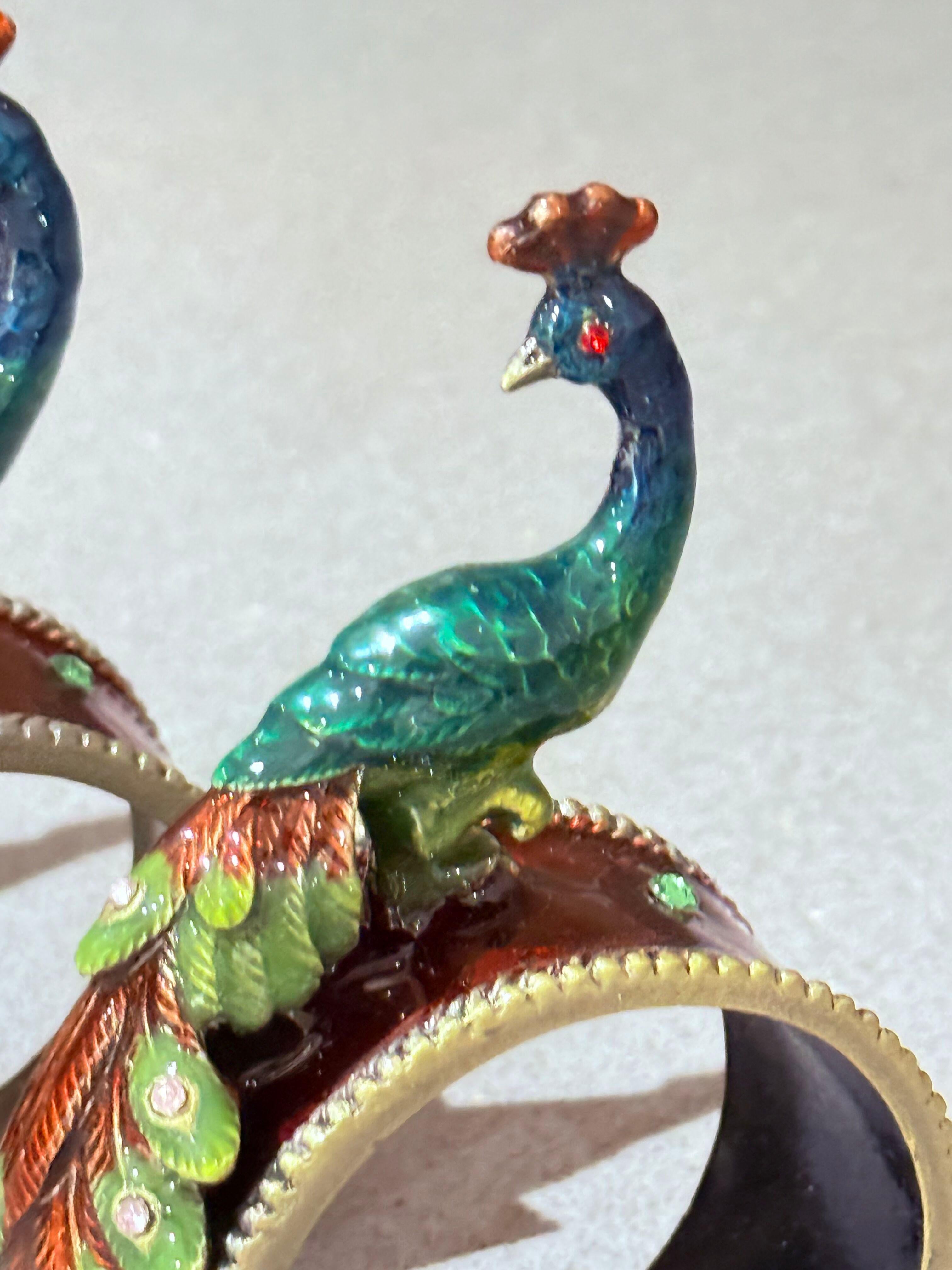 Set di 4 portatovaglioli e gioielli di pavone antico, accessori da pranzo esotici e di lusso in vendita 8