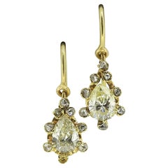 Antique Pear Cut Diamond Drop Earrings