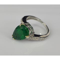 Art Deco Pear Cut 3 CT Natural Emerald Diamond Antique Style Cocktail Ring Band