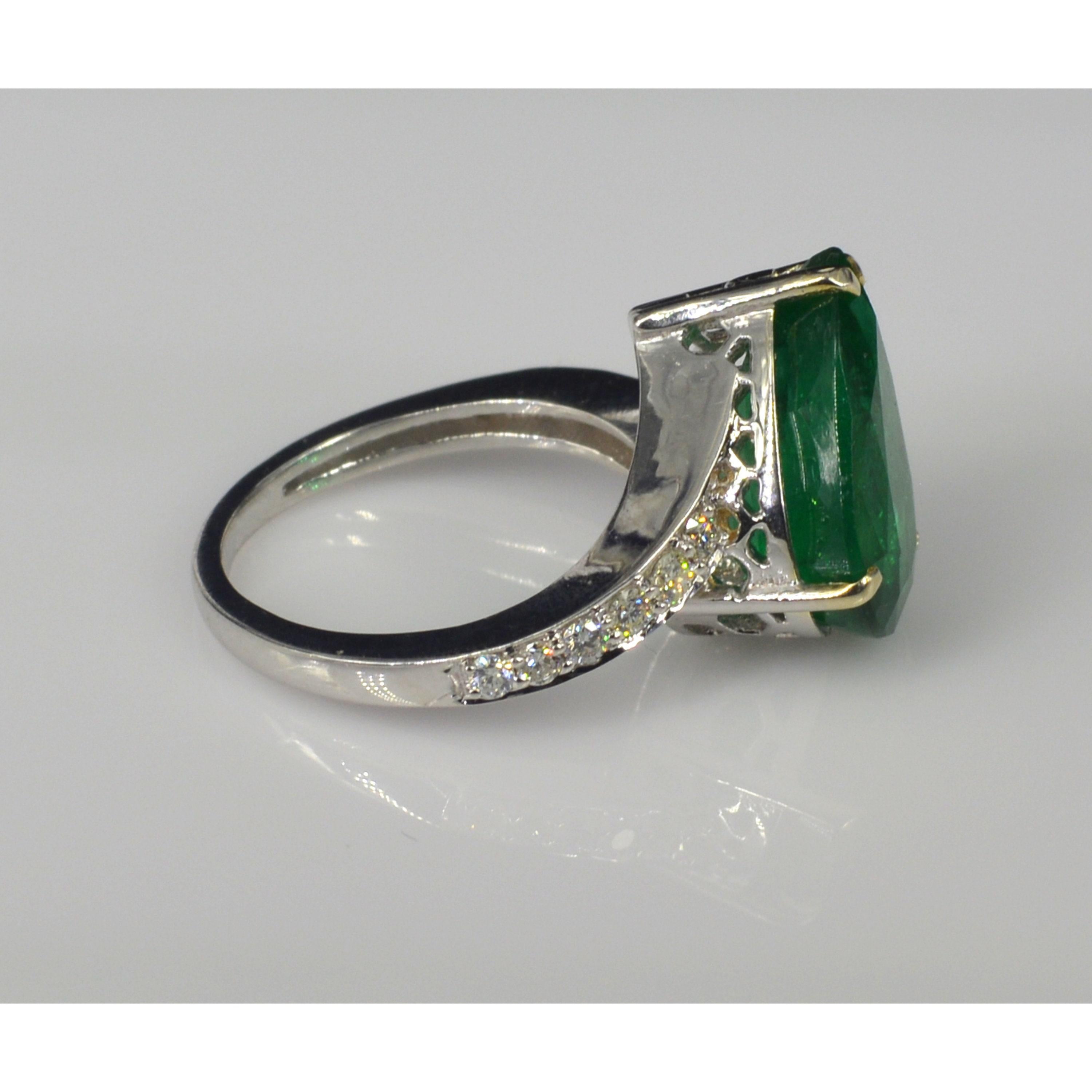 For Sale:  Art Deco Pear Cut 3 CT Natural Emerald Diamond Antique Style Cocktail Ring Band 4