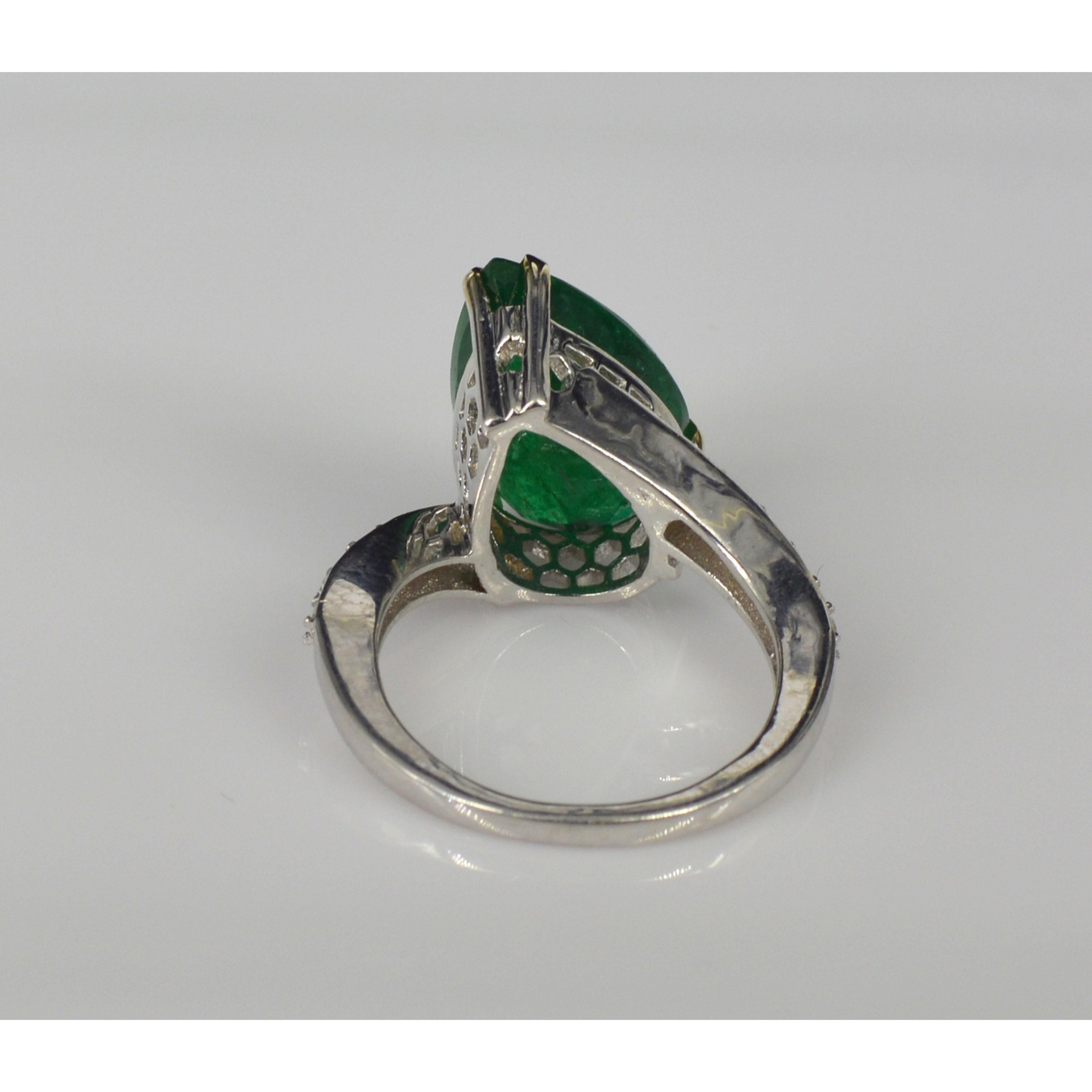 For Sale:  Art Deco Pear Cut 3 CT Natural Emerald Diamond Antique Style Cocktail Ring Band 5