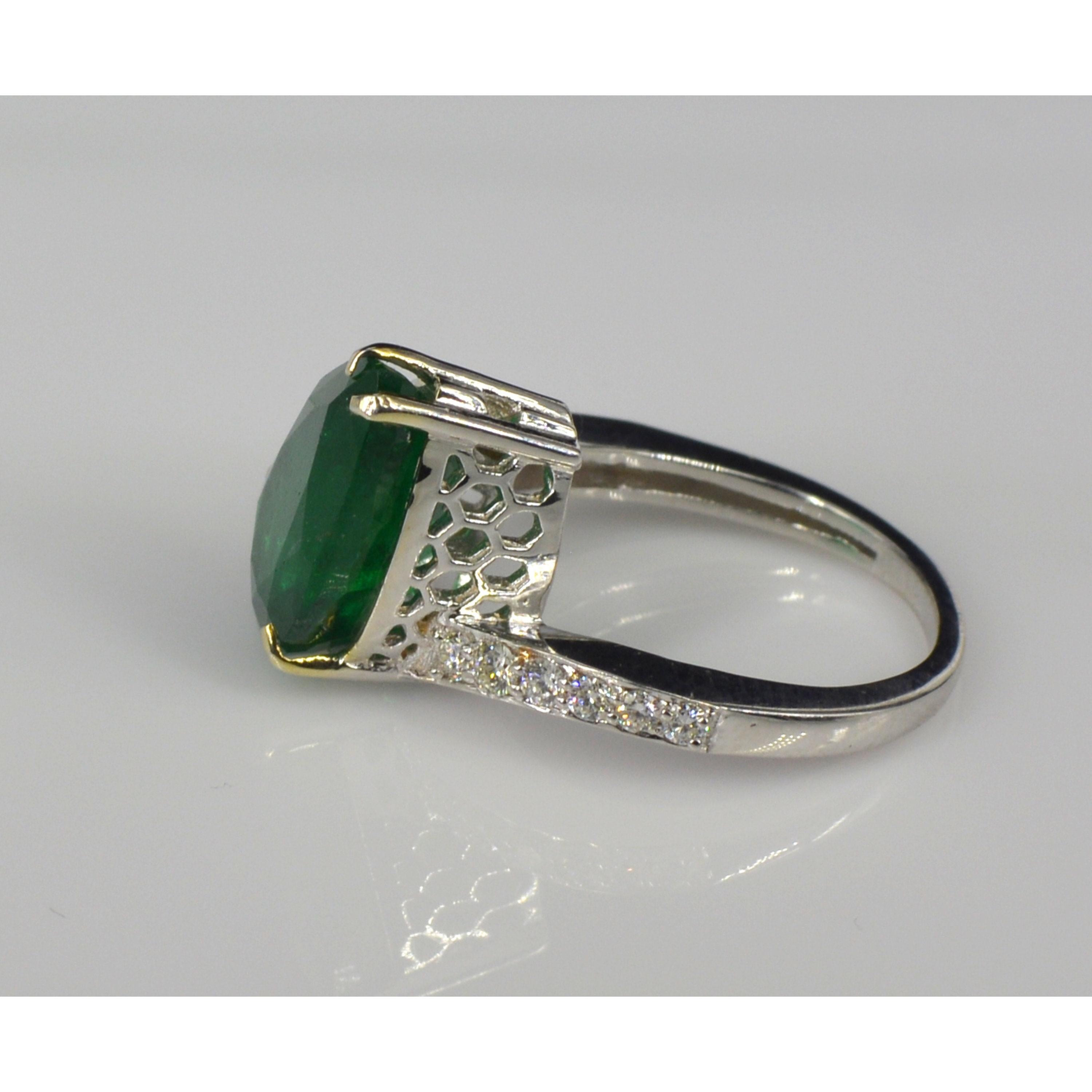 For Sale:  Art Deco Pear Cut 3 CT Natural Emerald Diamond Antique Style Cocktail Ring Band 6