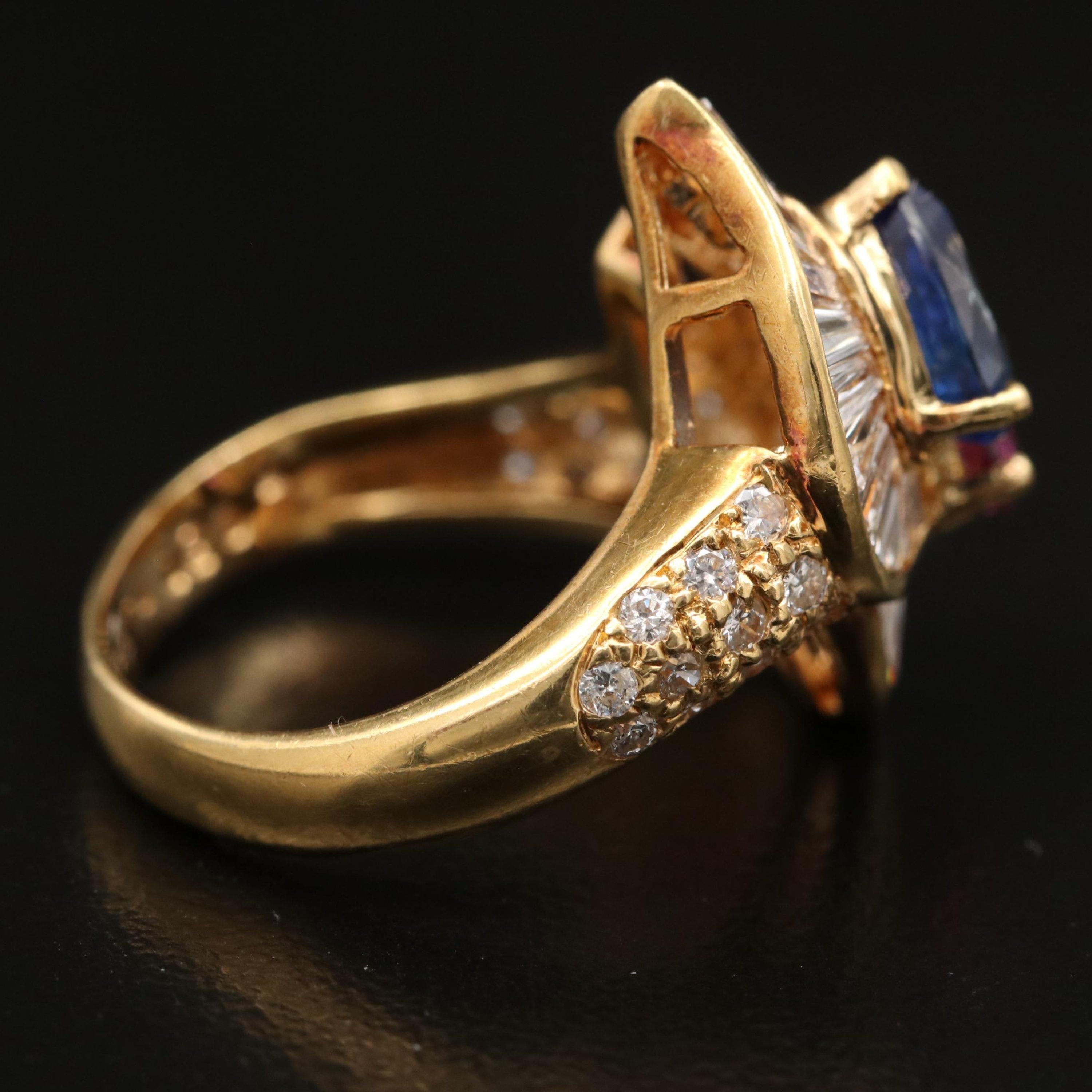 For Sale:  Antique Pear Cut Sapphire Ruby Engagement Ring Yellow Gold Diamond Cocktail Ring 3