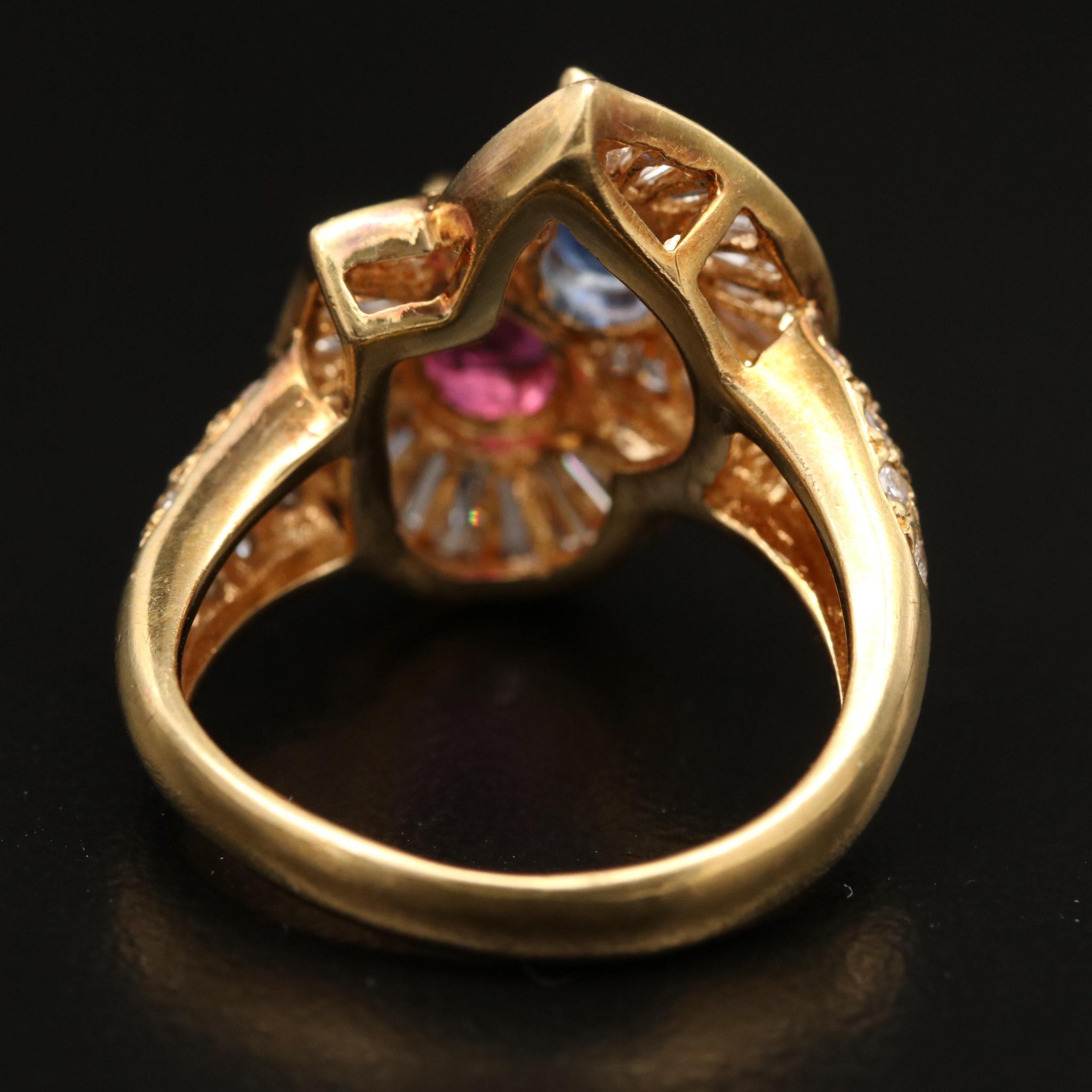 For Sale:  Antique Pear Cut Sapphire Ruby Engagement Ring Yellow Gold Diamond Cocktail Ring 5