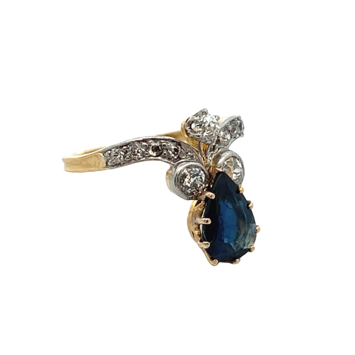 Bague ancienne en forme de poire avec saphir et diamant Excellent état - En vente à New York, NY