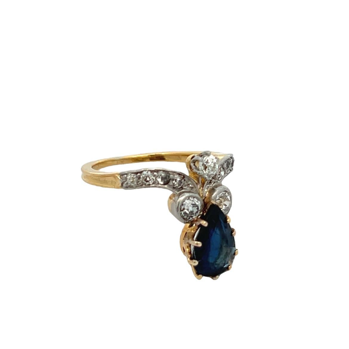Bague ancienne en forme de poire avec saphir et diamant Pour femmes en vente