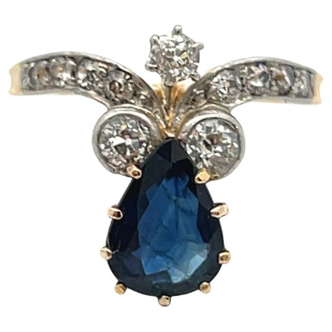 Antique Pear Shape Sapphire and Diamond Ring
