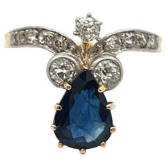 Antique Pear Shape Sapphire and Diamond Ring