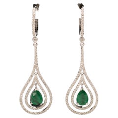 Antique Pear Shaped Emerald Gold Earrings, Cute earrings for her