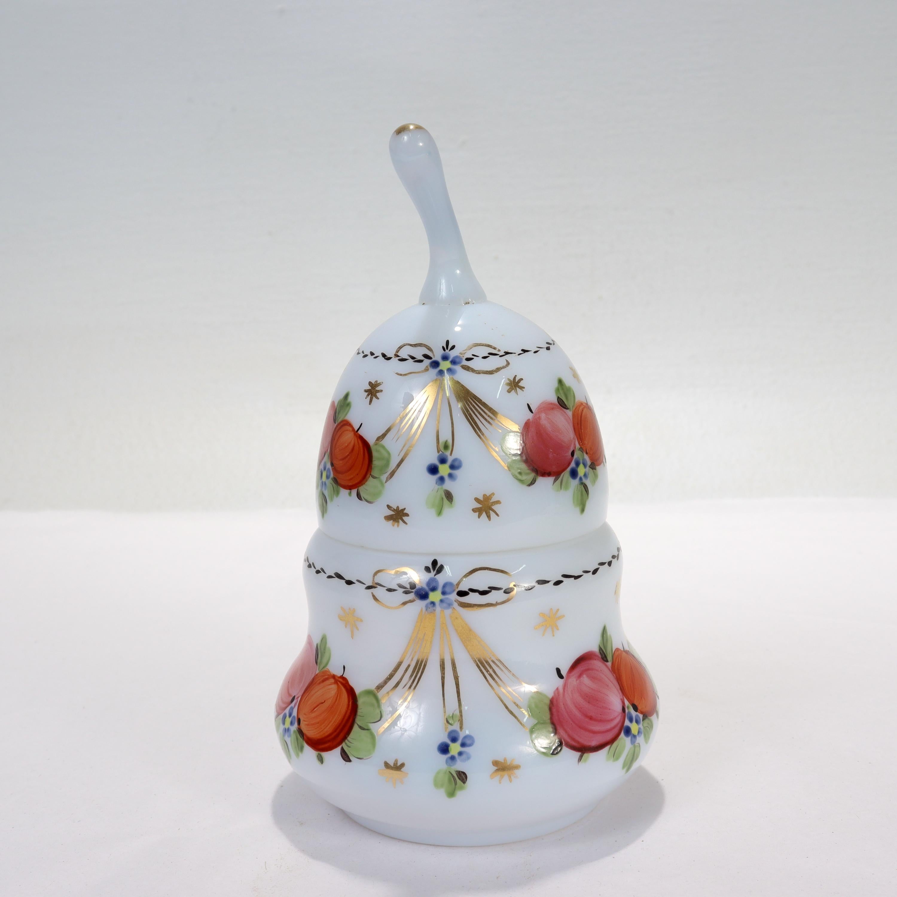 Hand-Painted Antique Pear-Shaped Hand Painted Opaline Glass Dresser Box For Sale