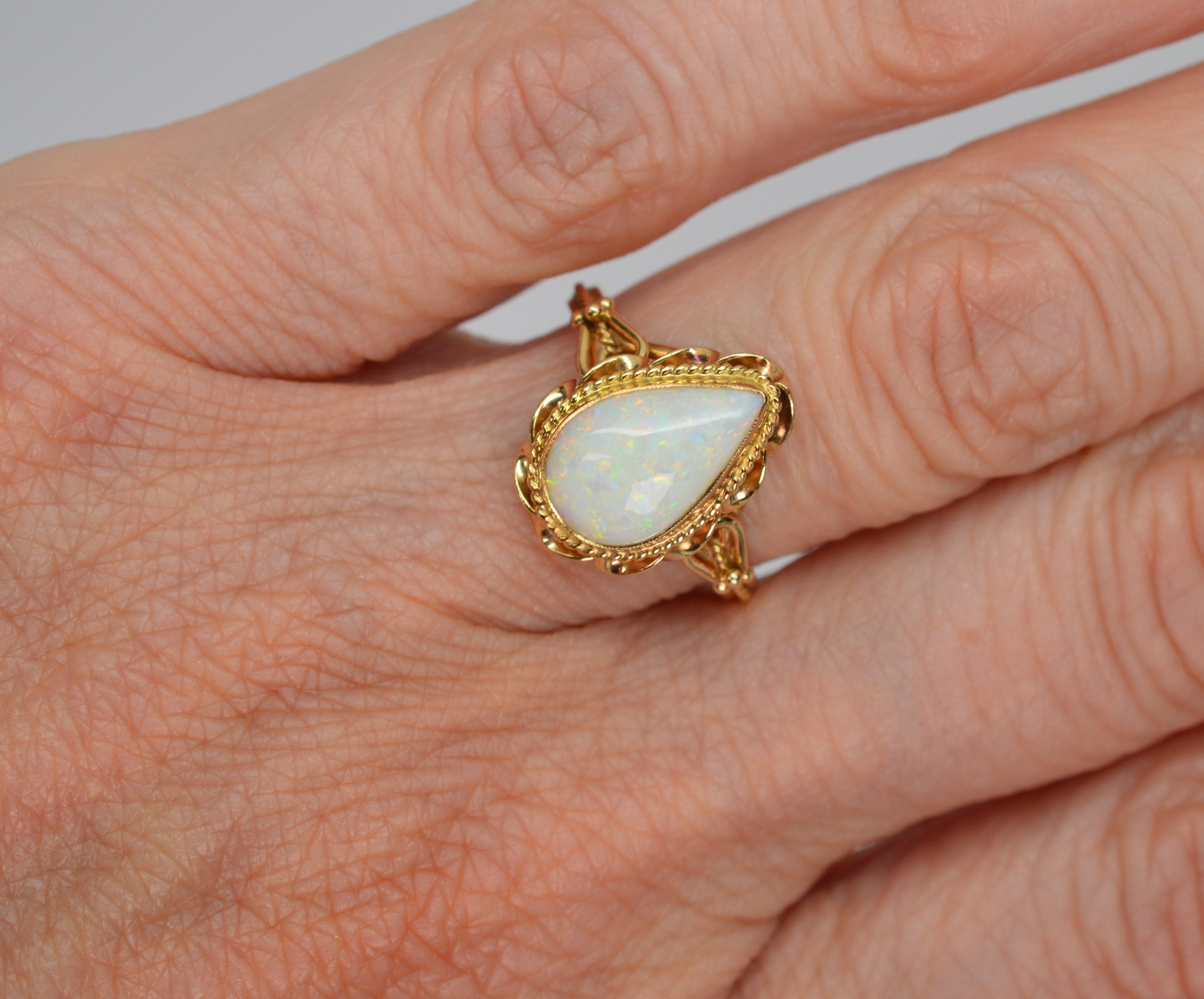Antique Pear Shaped Opal 14 Karat Gold Ring For Sale 5