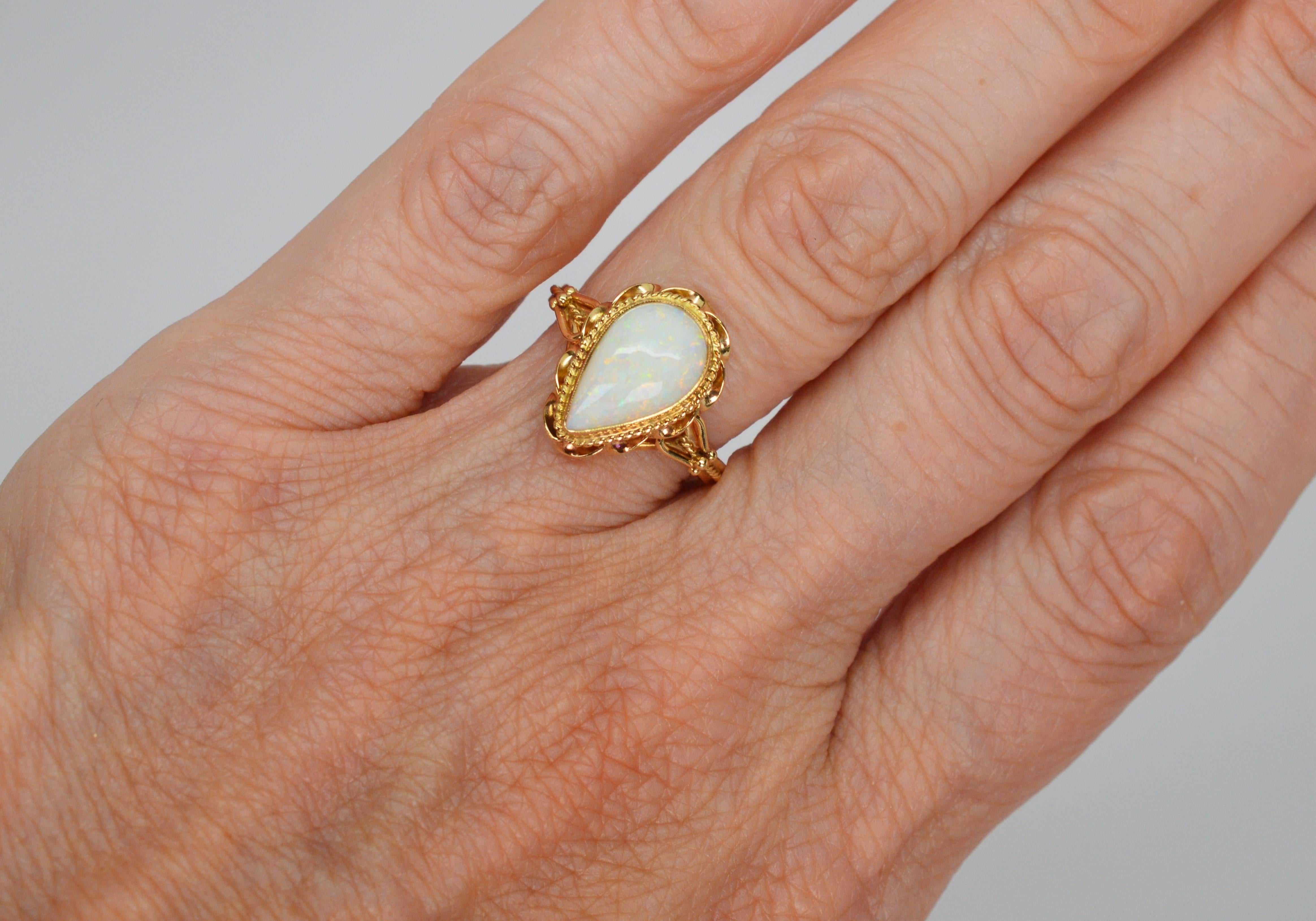 Antique Pear Shaped Opal 14 Karat Gold Ring For Sale 6