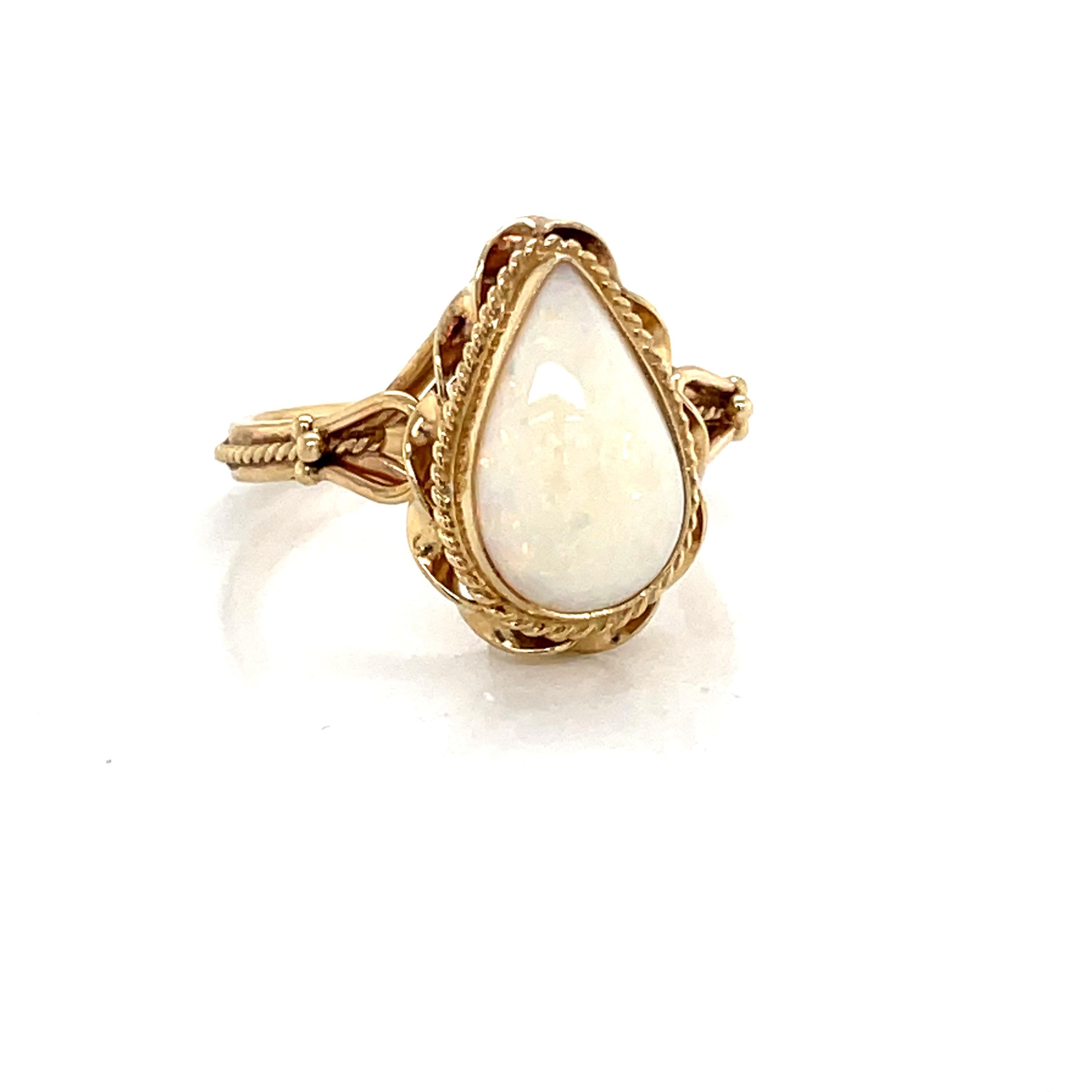 Pear Cut Antique Pear Shaped Opal 14 Karat Gold Ring For Sale