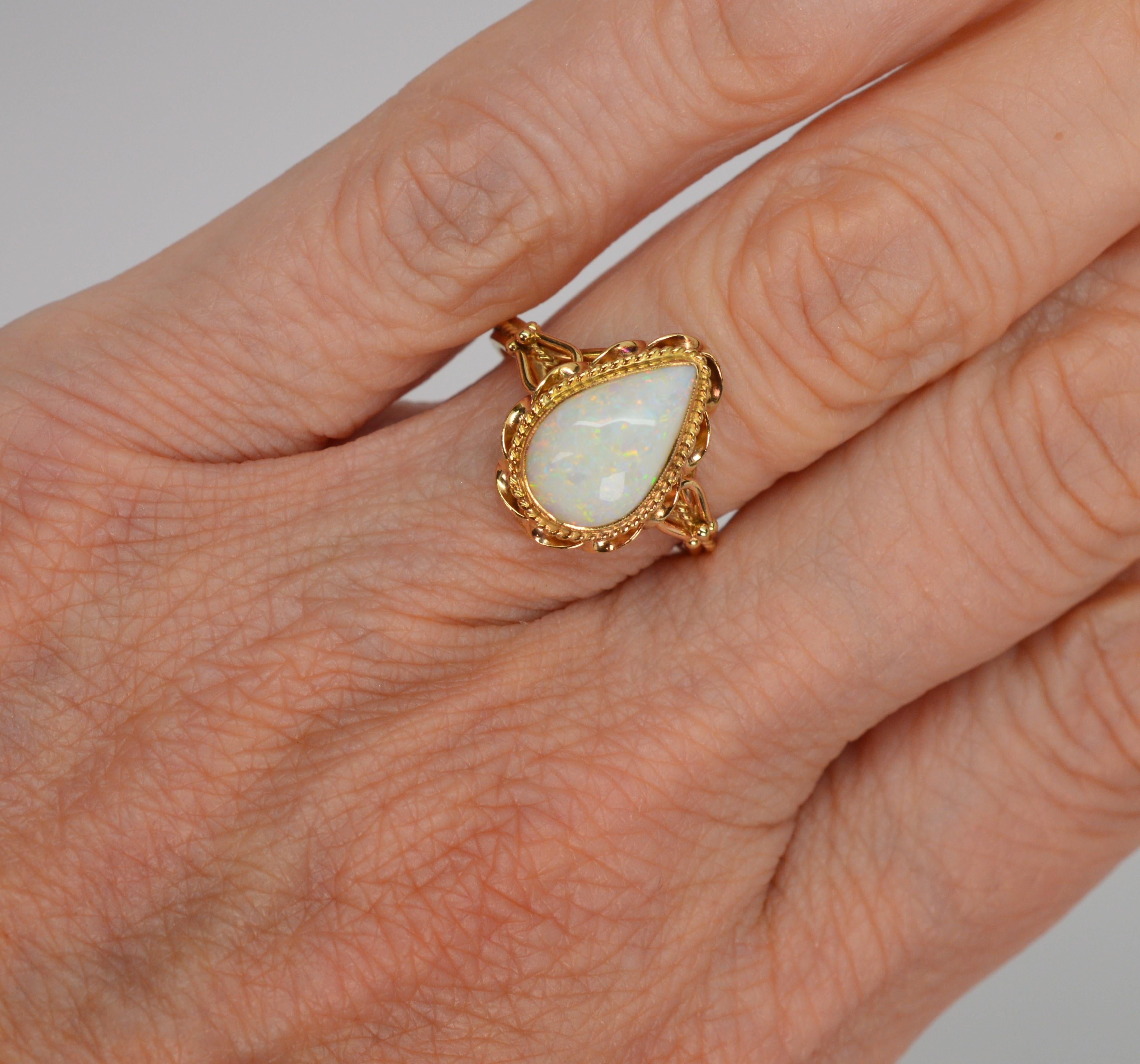Antique Pear Shaped Opal 14 Karat Gold Ring For Sale 3