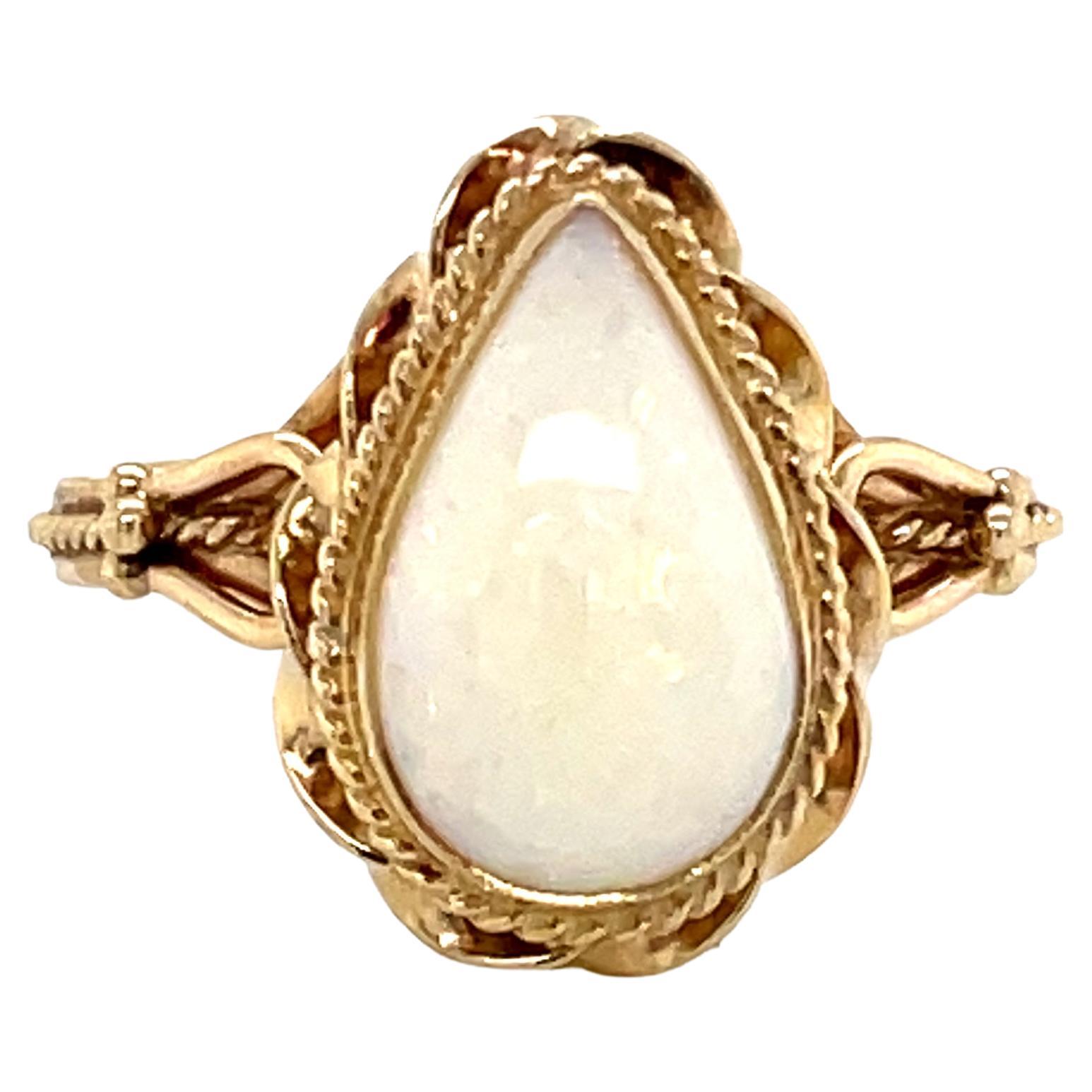 Antique Pear Shaped Opal 14 Karat Gold Ring For Sale