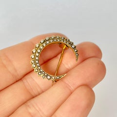 Antique Pearl 9 Carat Gold Crescent Brooch