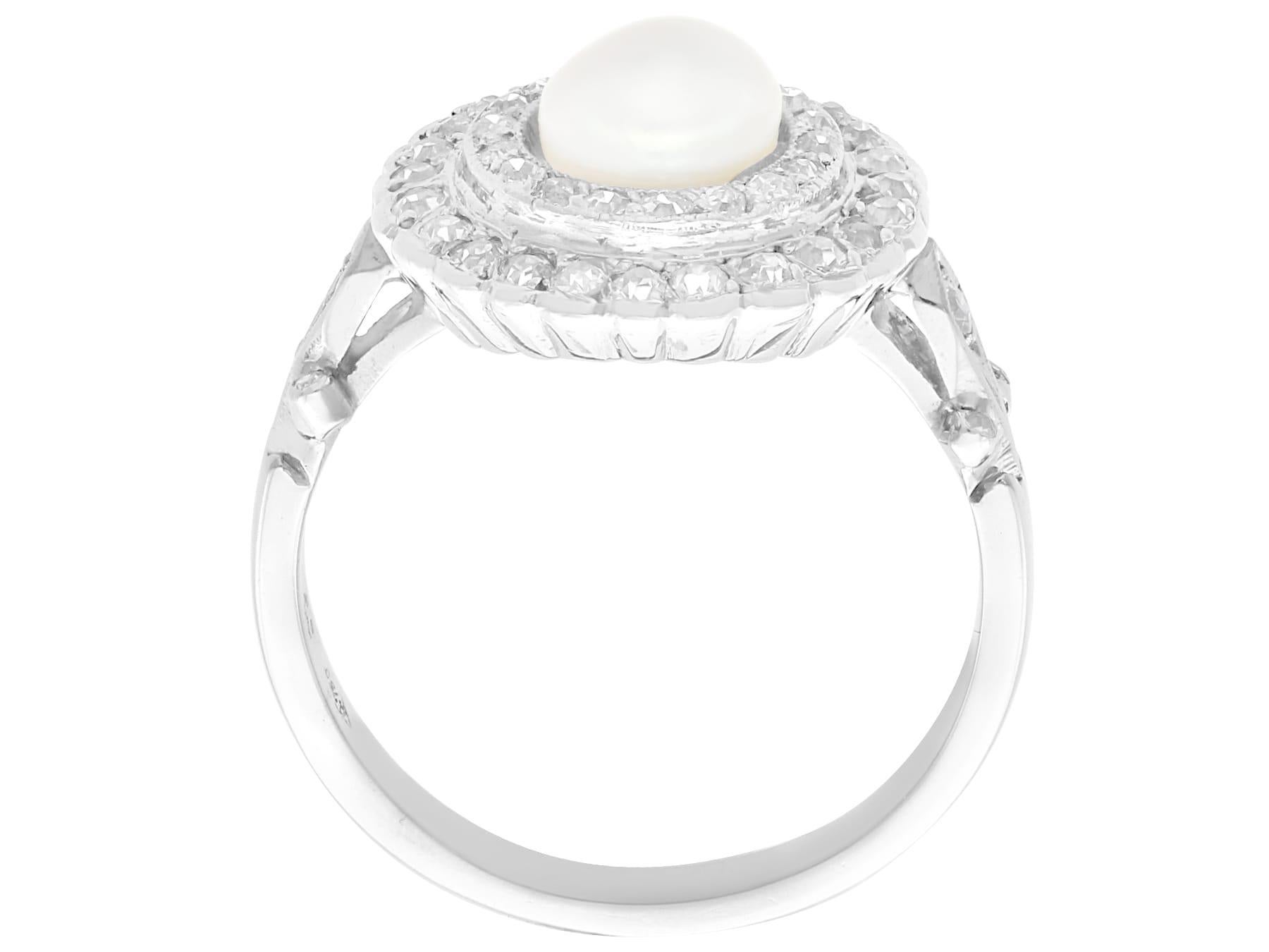 Women's or Men's Antique Pearl and 0.76 Carat Diamond 18k White Gold Target Ring For Sale