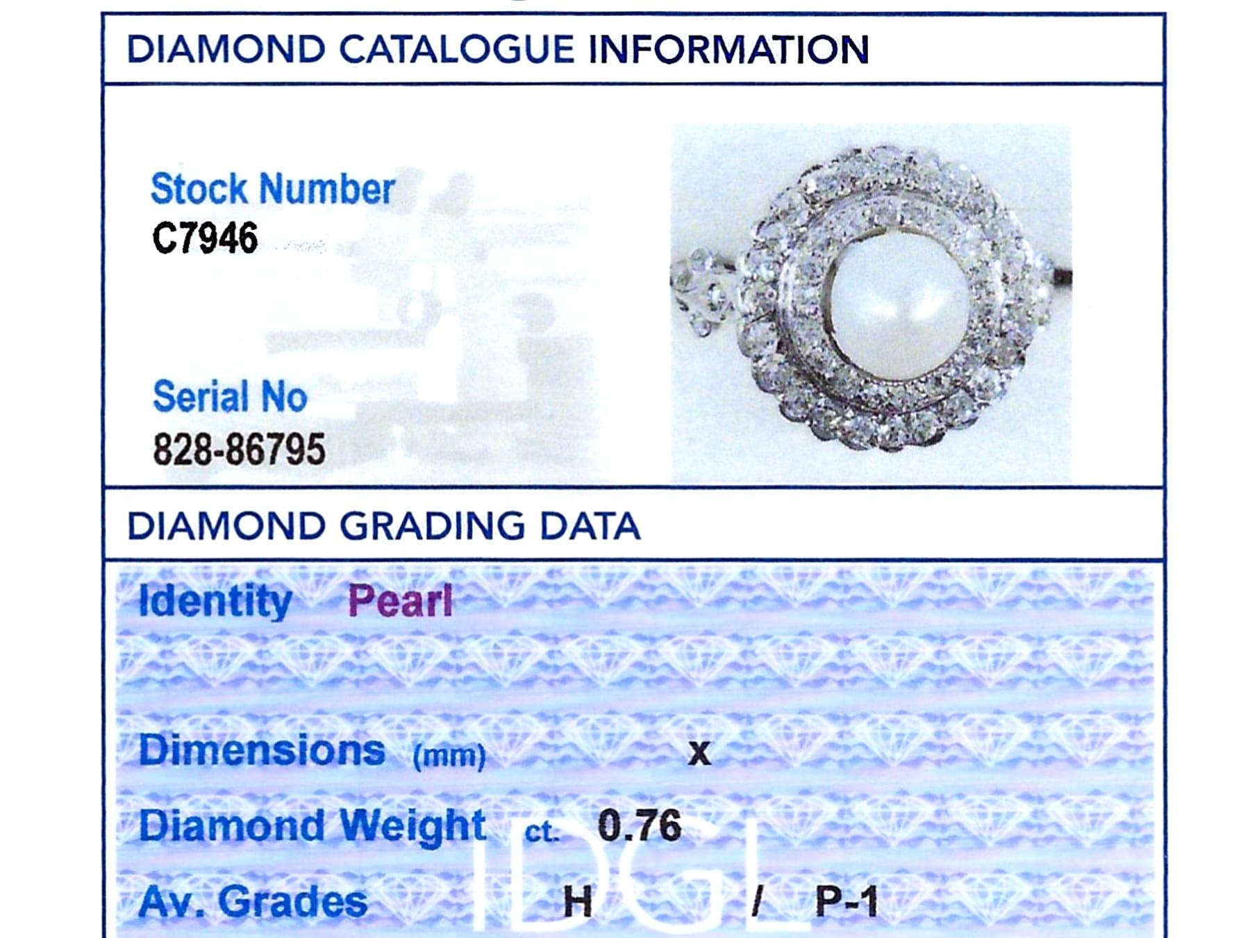 Antique Pearl and 0.76 Carat Diamond 18k White Gold Target Ring For Sale 1