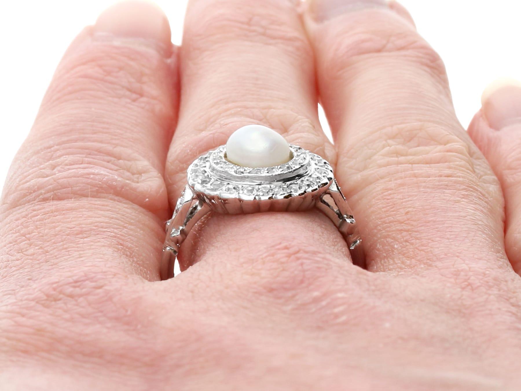 Antique Pearl and 0.76 Carat Diamond 18k White Gold Target Ring For Sale 2