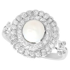 Bague cible en or blanc 18 carats avec perles anciennes et diamants de 0,76 carat