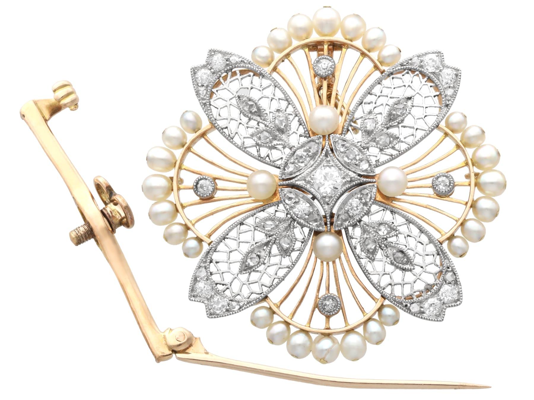 Ciondolo e spilla in oro rosa 9k con perle antiche e diamanti da 0,77 carati, CIRCA 1910 in vendita 6