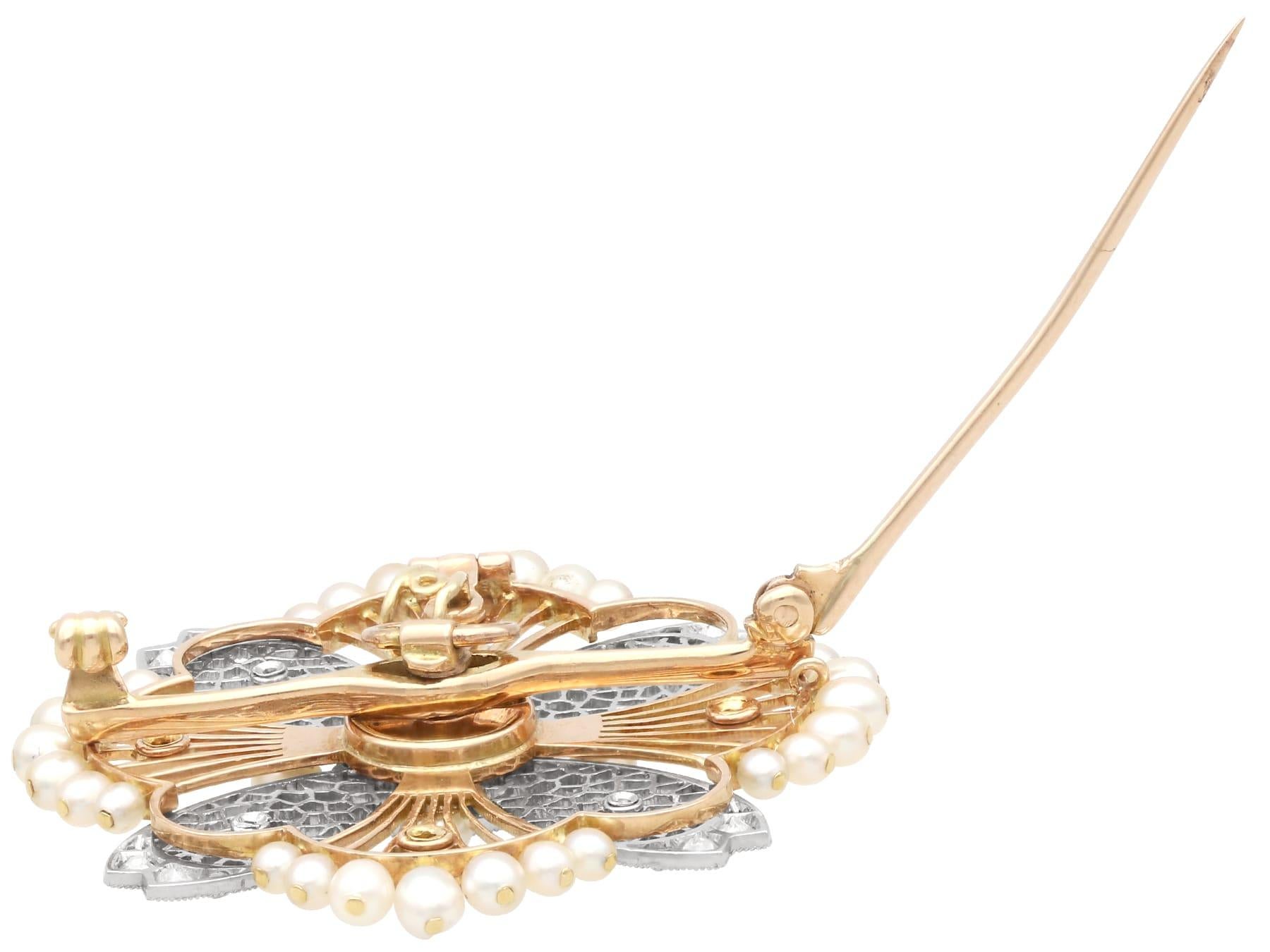 Ciondolo e spilla in oro rosa 9k con perle antiche e diamanti da 0,77 carati, CIRCA 1910 in vendita 7