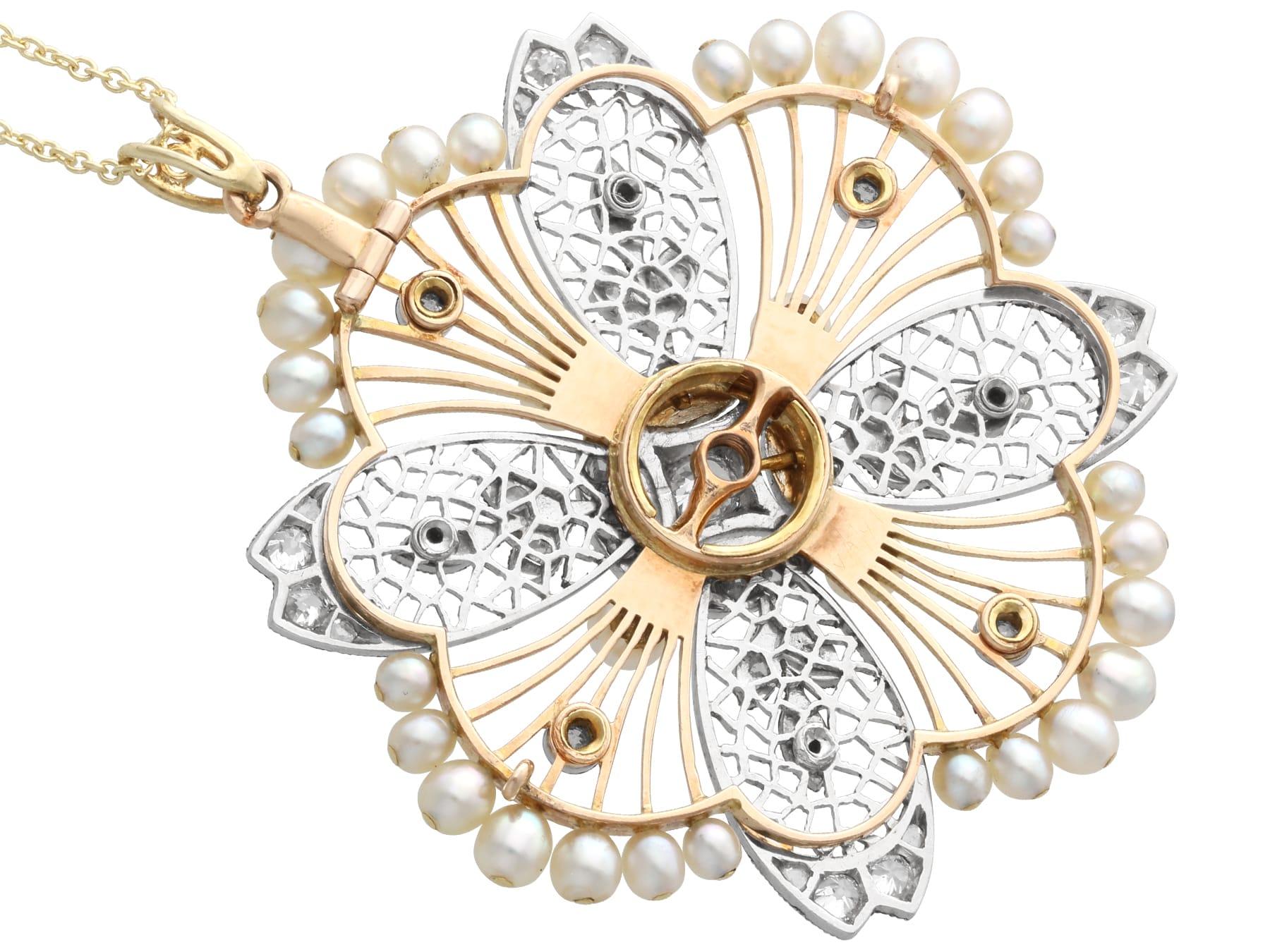 Ciondolo e spilla in oro rosa 9k con perle antiche e diamanti da 0,77 carati, CIRCA 1910 in vendita 8